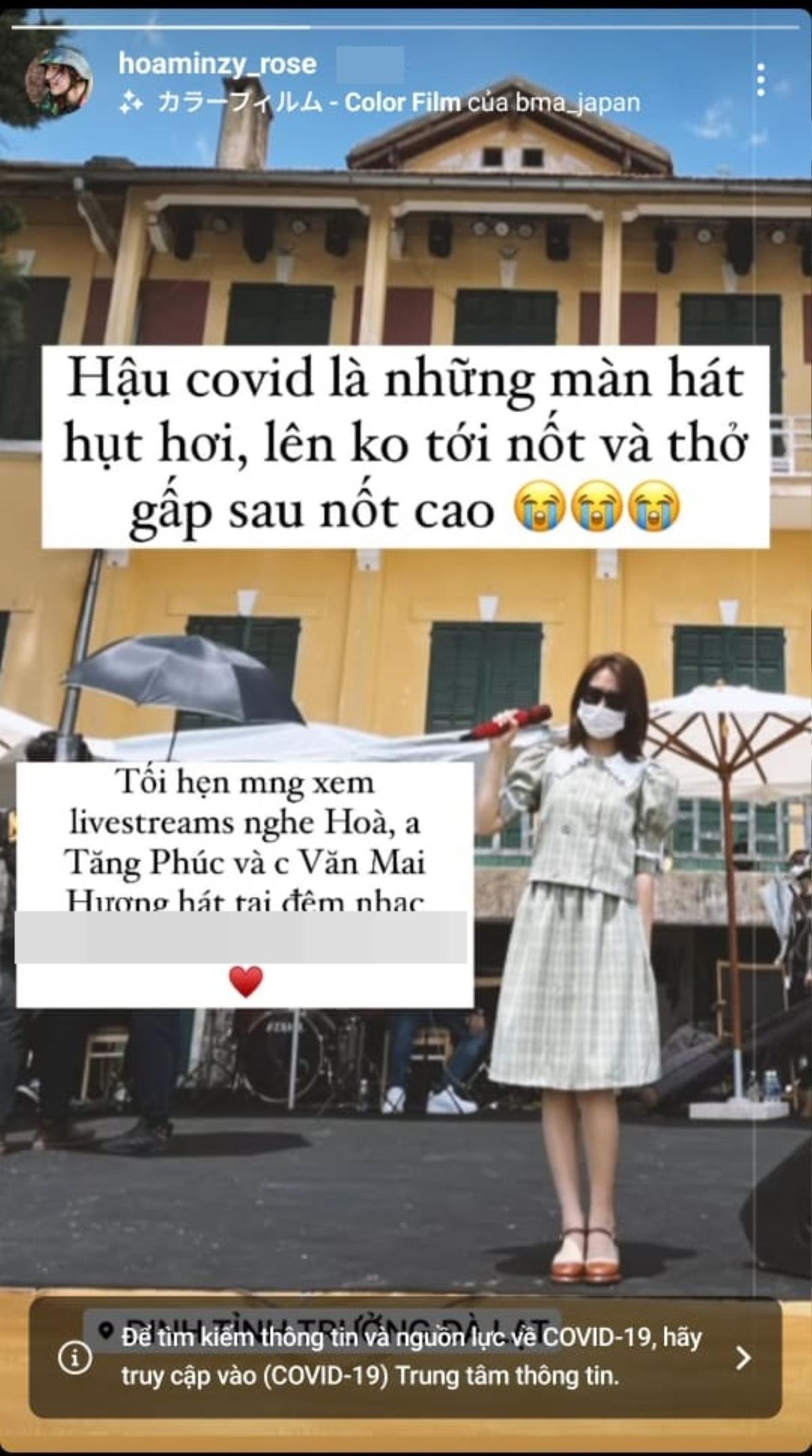 Hòa Minzy tiết lộ giọng hát bị ảnh hưởng hậu dương tính COVID-19, tình trạng khá nghiêm trọng Ảnh 2