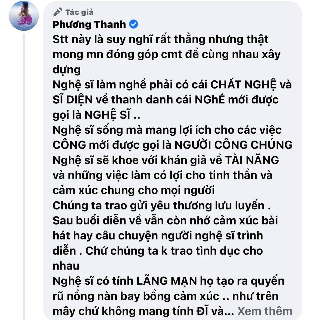 Phương Thanh gay gắt gọi 'ai đó' là 'đĩ tiền', nhắn nhủ: 'Nghệ sĩ làm nghề phải có chất nghệ và sĩ diện' Ảnh 3