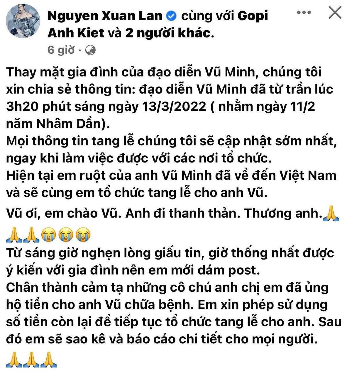 Dàn sao Việt bàng hoàng, gửi lời tiễn biệt đạo diễn Vũ Minh Ảnh 2