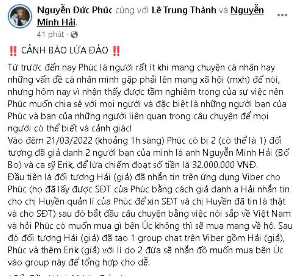 Đức Phúc bị đối tượng mạo danh Erik và bạn trai cũ Hòa Minzy để lừa đảo Ảnh 1