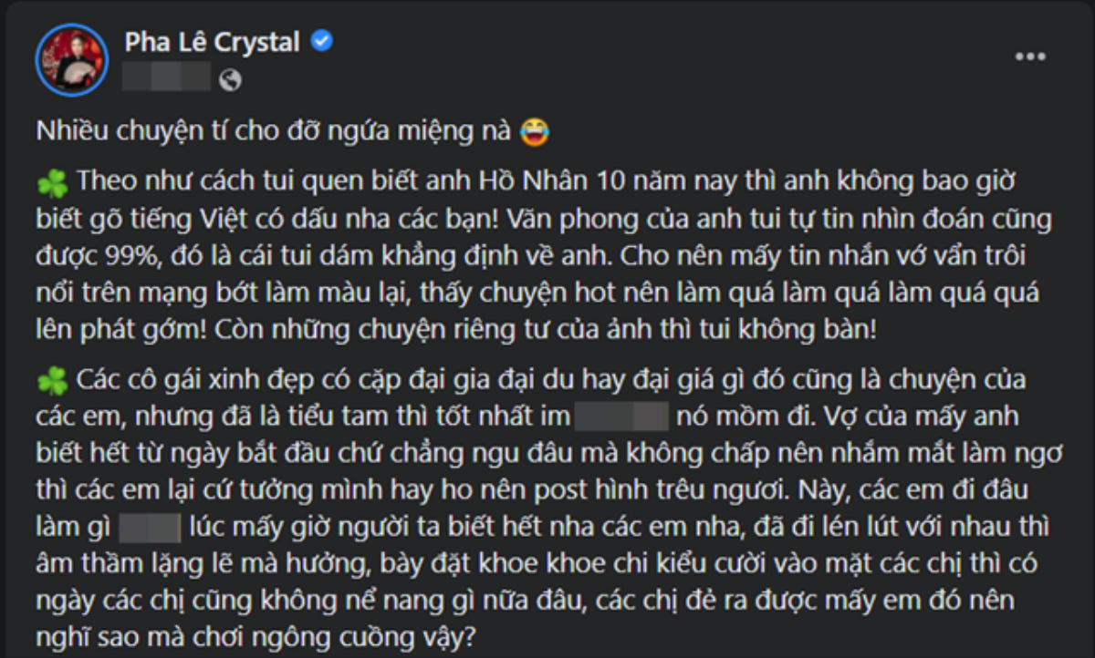 Pha Lê nhắn nhủ cực gắt: 'Đã là 'tiểu tam' thì im mồm đi' Ảnh 2