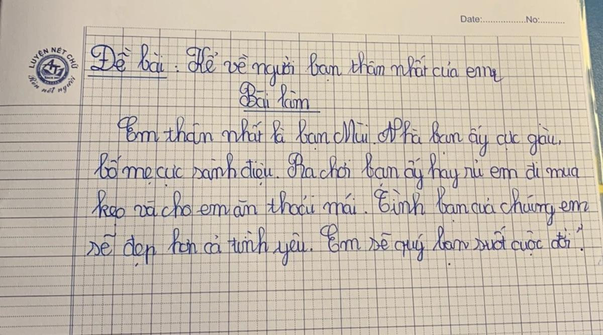 Làm văn kể về người bạn thân, bé gái tiểu học khẳng định: 'Tình bạn chúng em đẹp hơn cả tình yêu' Ảnh 1