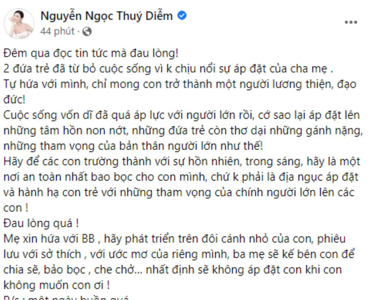 Thúy Diễm chia sẻ nỗi lòng người mẹ khi liên tiếp nhận tin đau lòng Ảnh 2