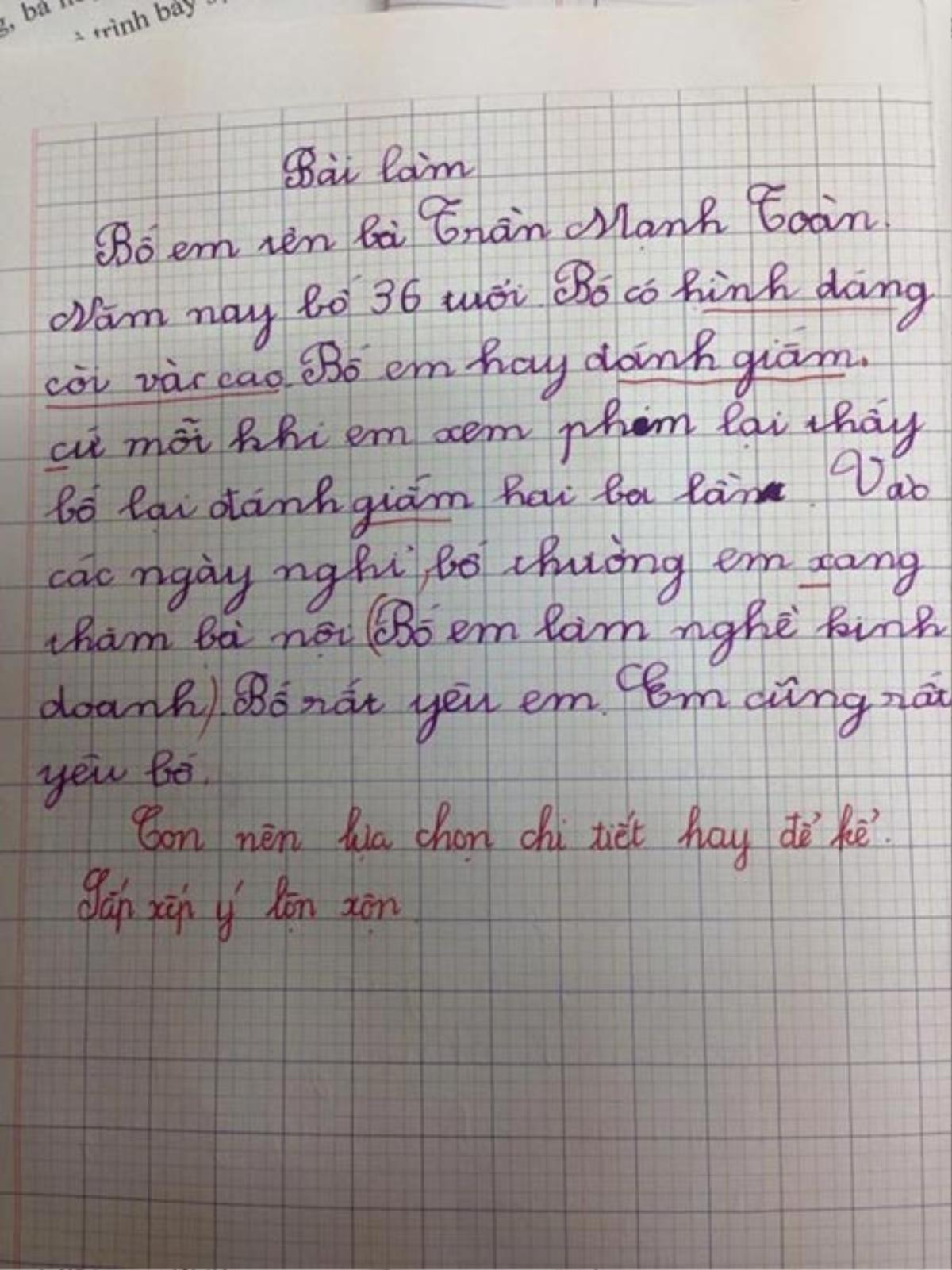 Làm văn tả về bố, bé gái tiểu học không ngại 'bóc phốt' chi tiết đáng xấu hổ khiến cô giáo cũng ái ngại Ảnh 1