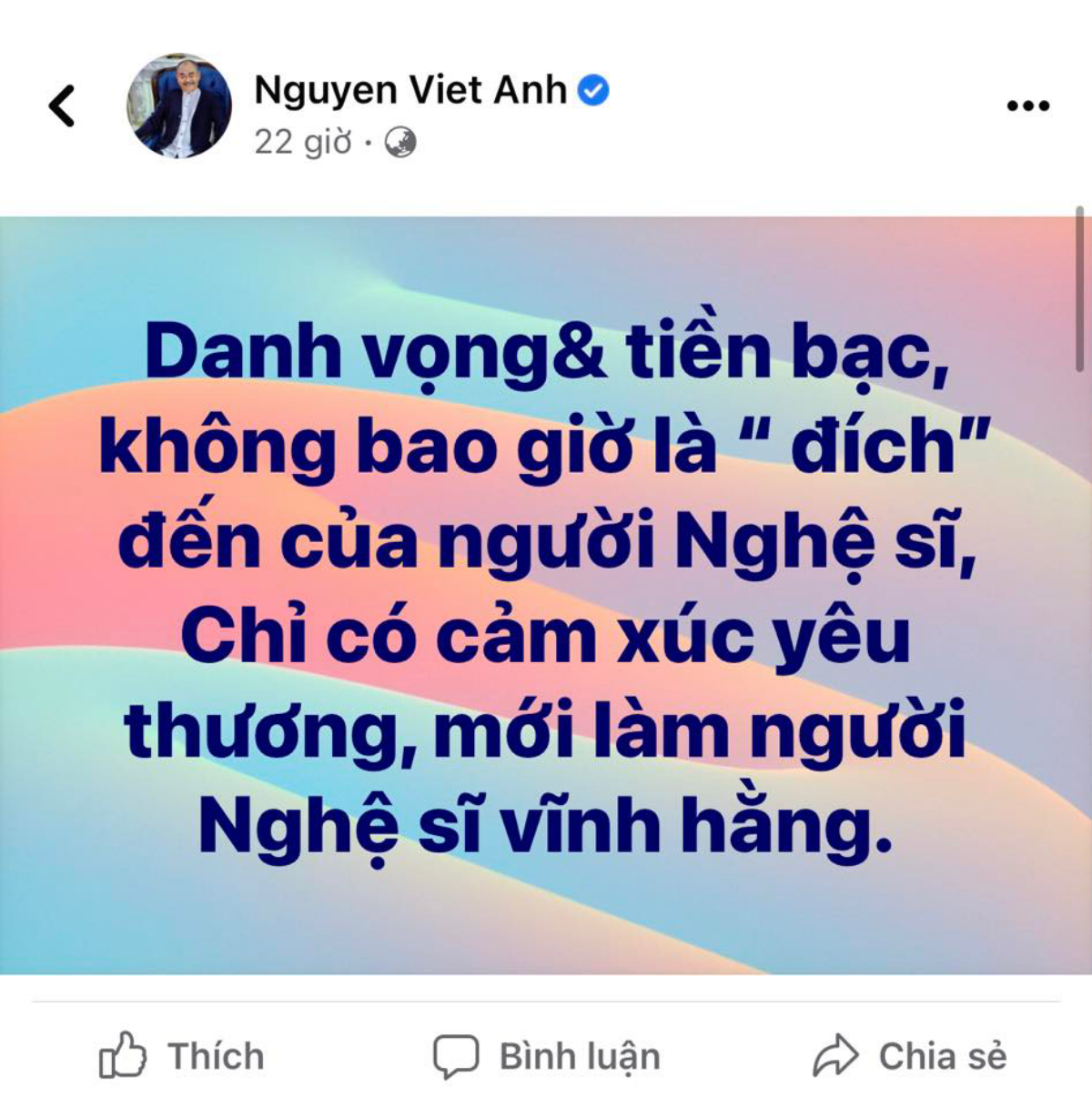 NSND Việt Anh có phát ngôn về giới nghệ sĩ, MC Trấn Thành để lại bình luận gây chú ý Ảnh 1