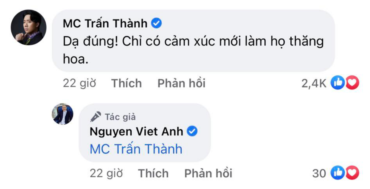 NSND Việt Anh có phát ngôn về giới nghệ sĩ, MC Trấn Thành để lại bình luận gây chú ý Ảnh 2