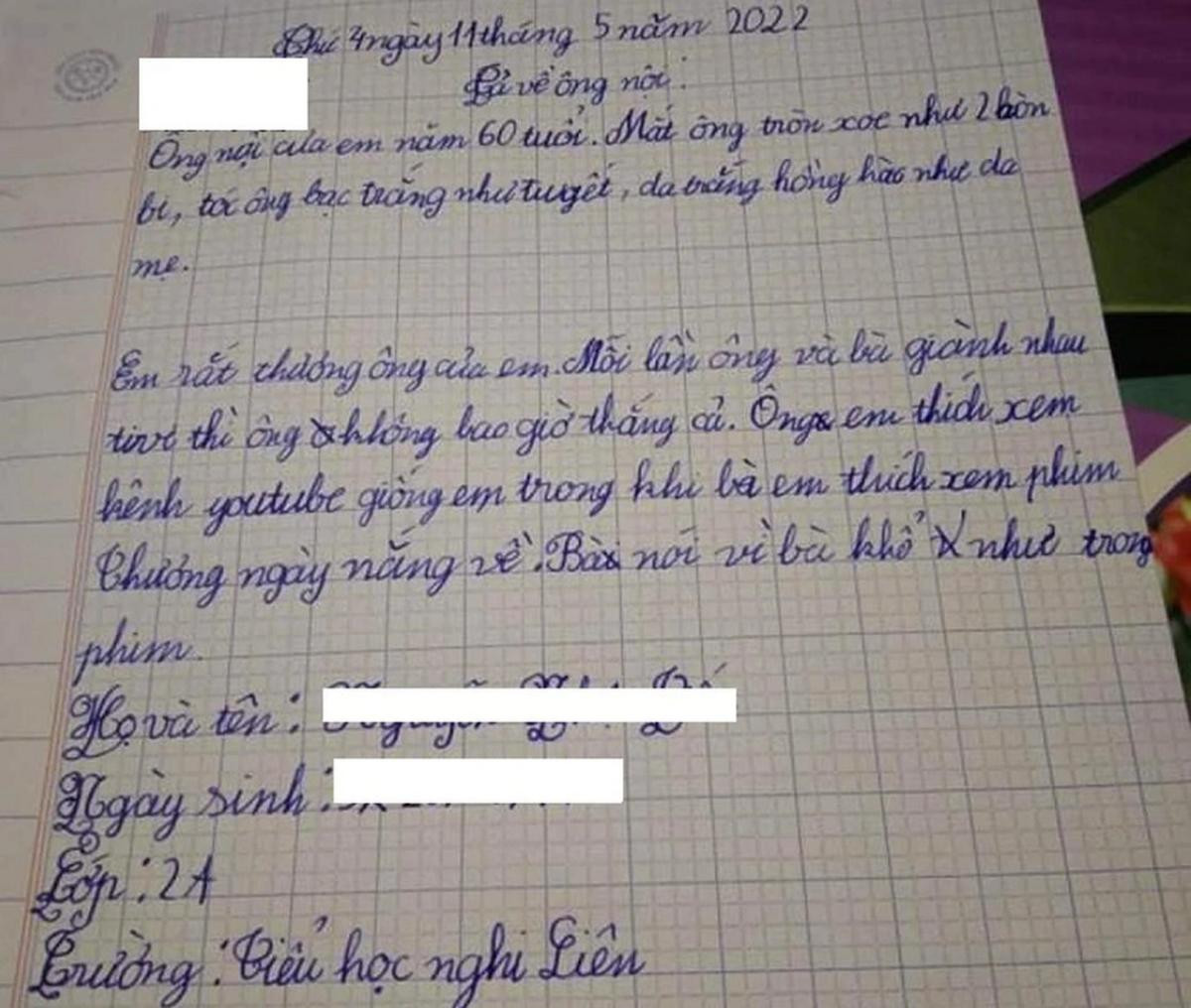 Bài văn tả ông nội của học sinh lớp 2: 'Mắt ông tròn như hai hòn bi, giành ti vi với bà không thắng' Ảnh 1