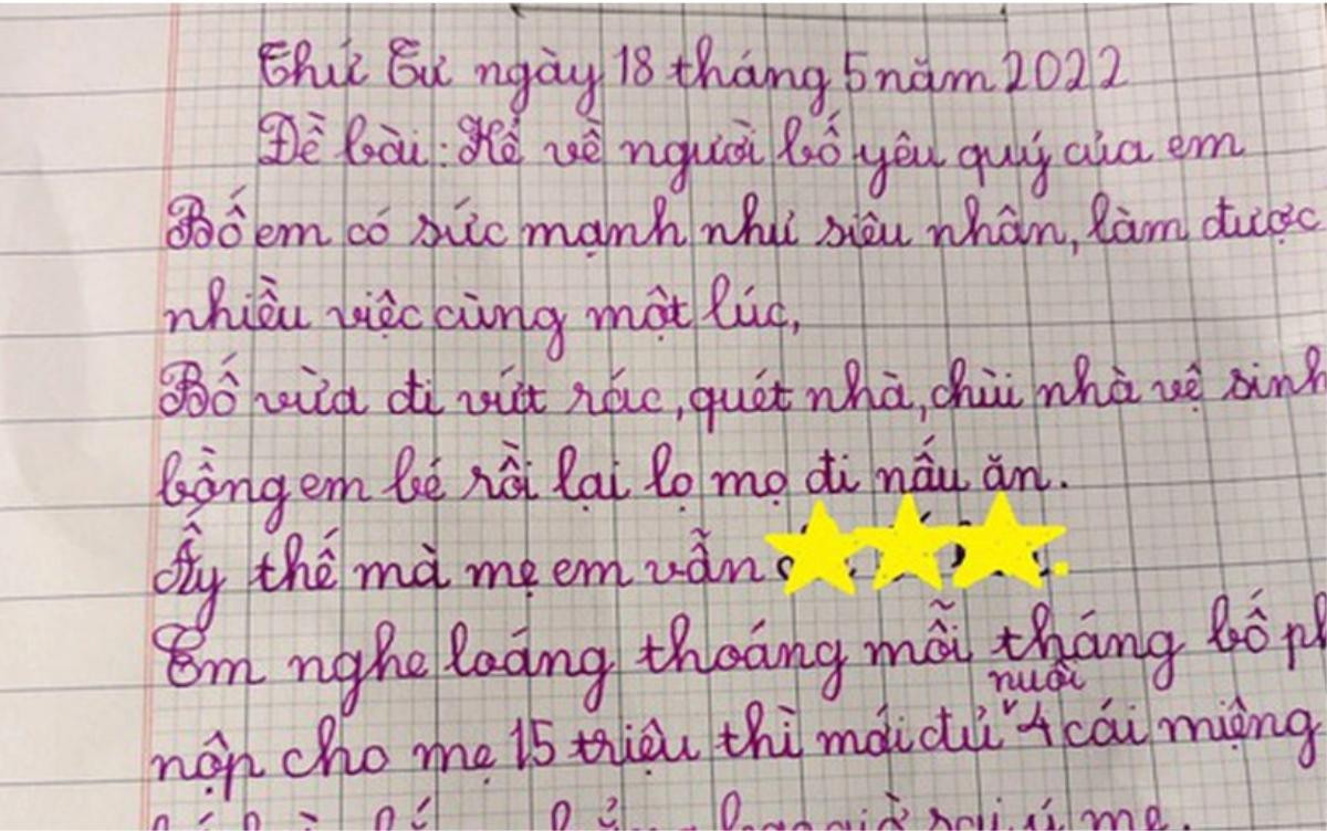 Học sinh tiểu học làm văn tả bố giỏi như 'siêu nhân' nhưng vẫn bị mẹ chê tả tơi khiến dân mạng cười ngất Ảnh 1