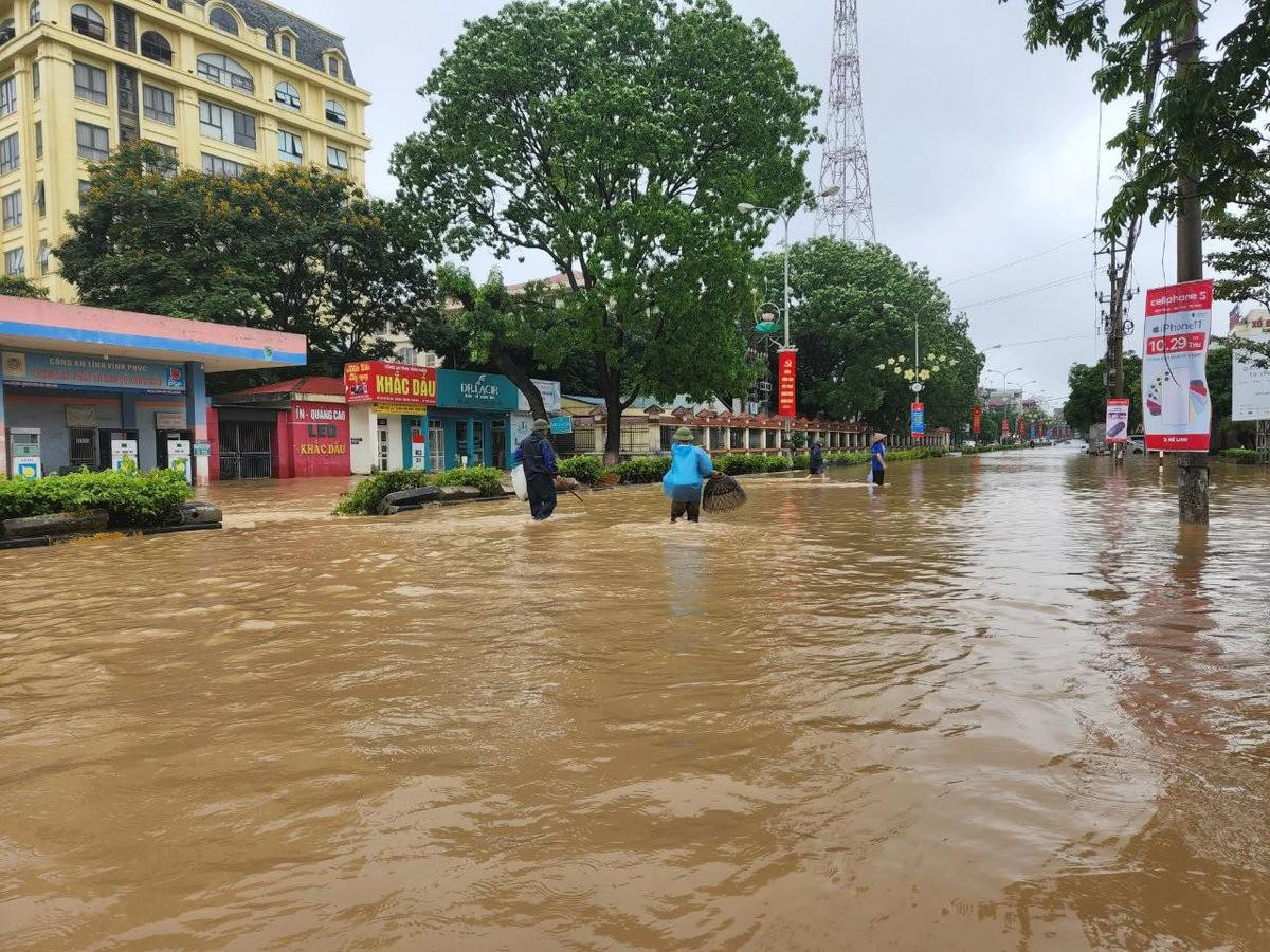 Mưa lớn khiến đường phố ngập 'thành sông', người dân mang vó, nơm ra giữa ngã tư đường bắt cá Ảnh 5