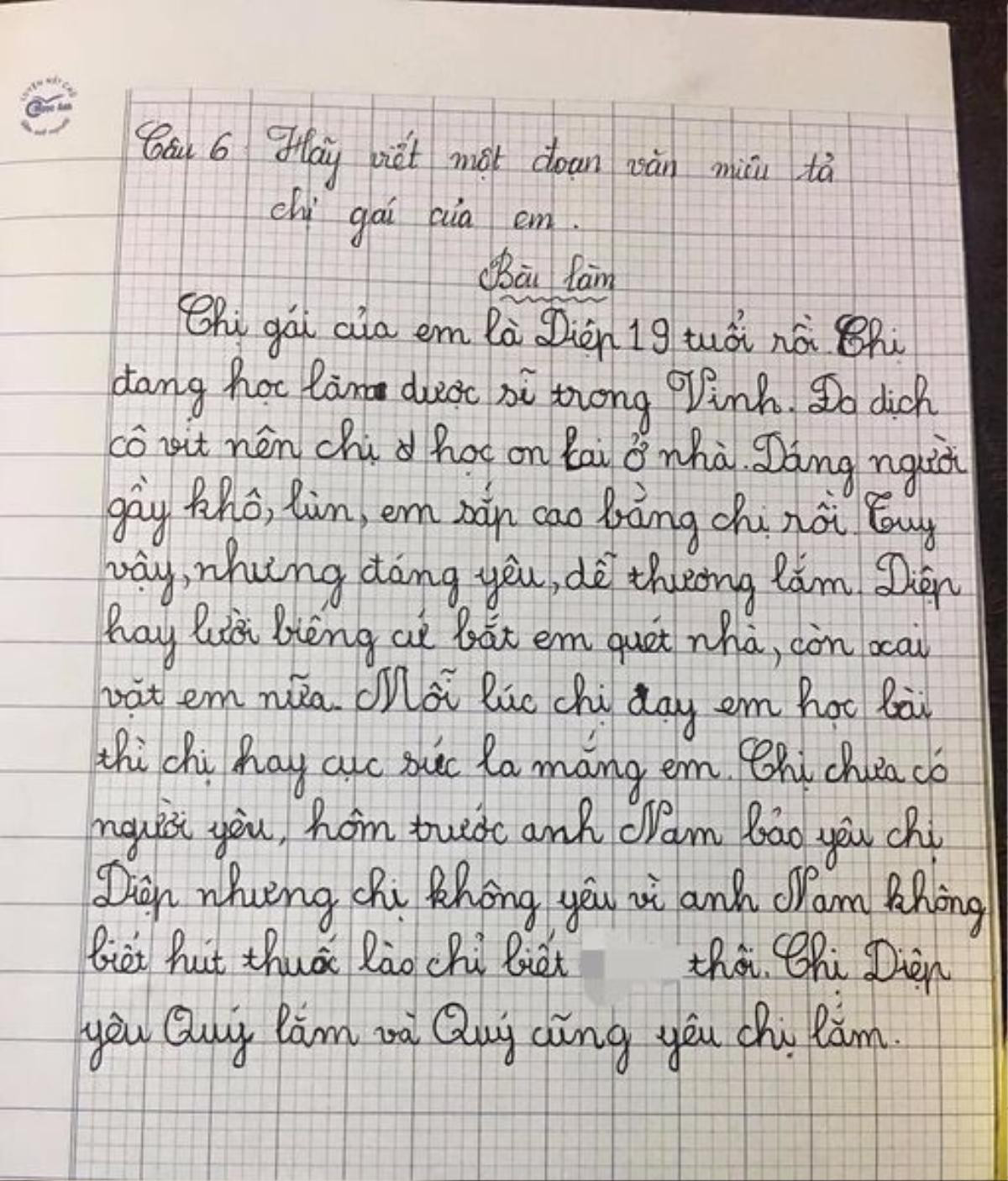 Bài văn miêu tả chị gái 'nhà người ta' của cậu bé tiểu học khiến dân mạng không nói nên lời Ảnh 1