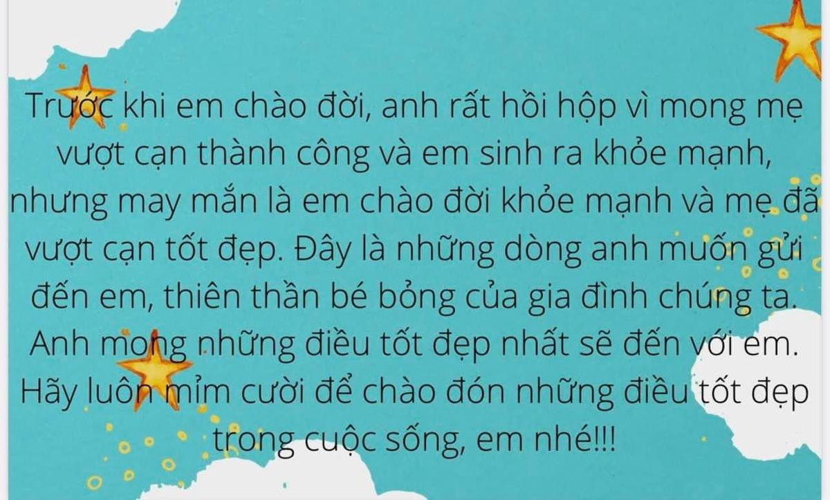 Vân Hugo xúc động khi đọc lời nhắn của con trai gửi cho em gái mới chào đời Ảnh 1