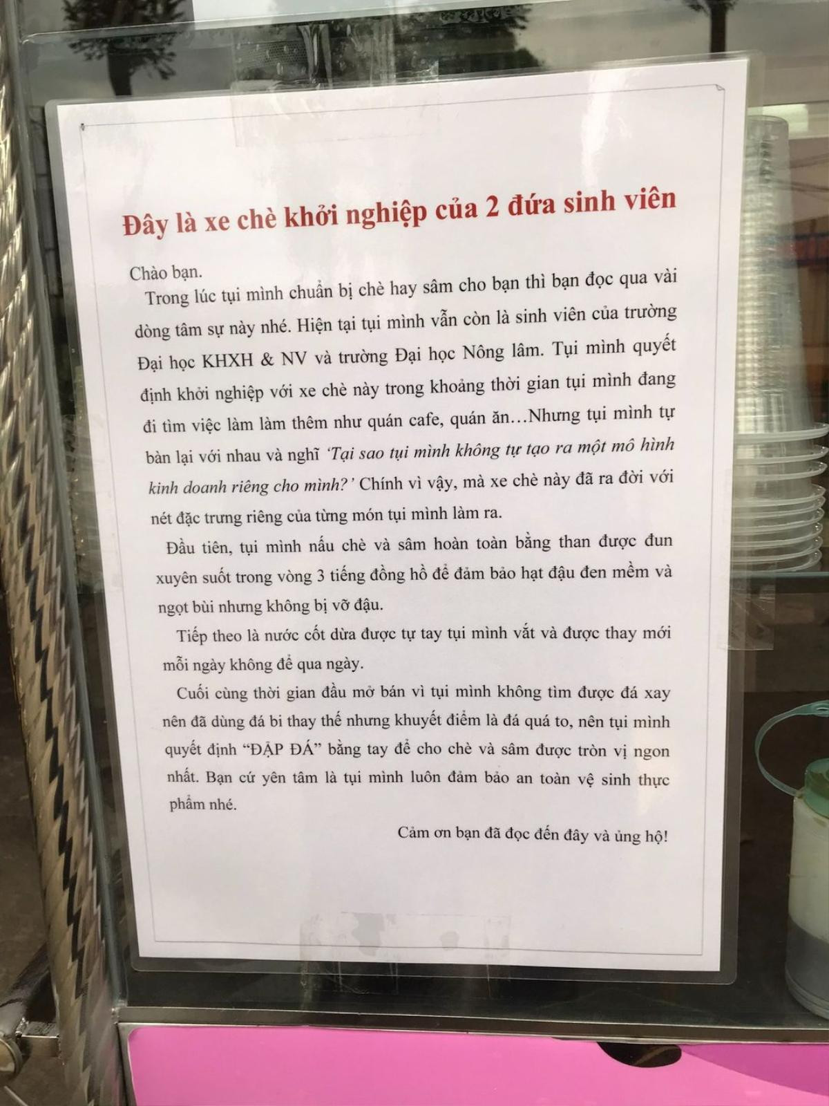 Lời giới thiệu 'xe chè khởi nghiệp' của 2 bạn sinh viên quá đỗi thật thà khiến dân mạng thích thú vô cùng Ảnh 1