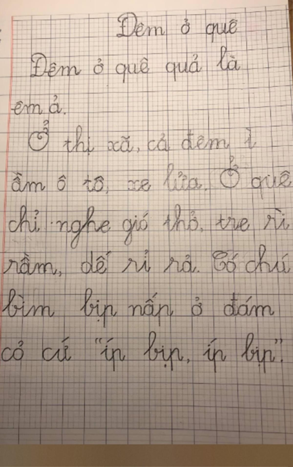 Bài văn miêu tả 'đêm ở quê' của học sinh lớp 1 khiến ai đọc cũng 'líu lưỡi' Ảnh 1