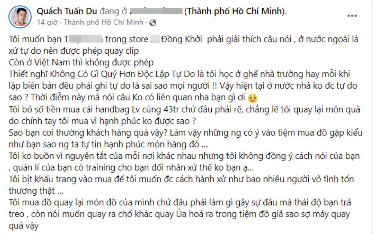 Quách Tuấn Du bức xúc khi bỏ ra 43 triệu mua đồ của một thương hiệu lớn nhưng bị nhân viên cấm quay clip Ảnh 2