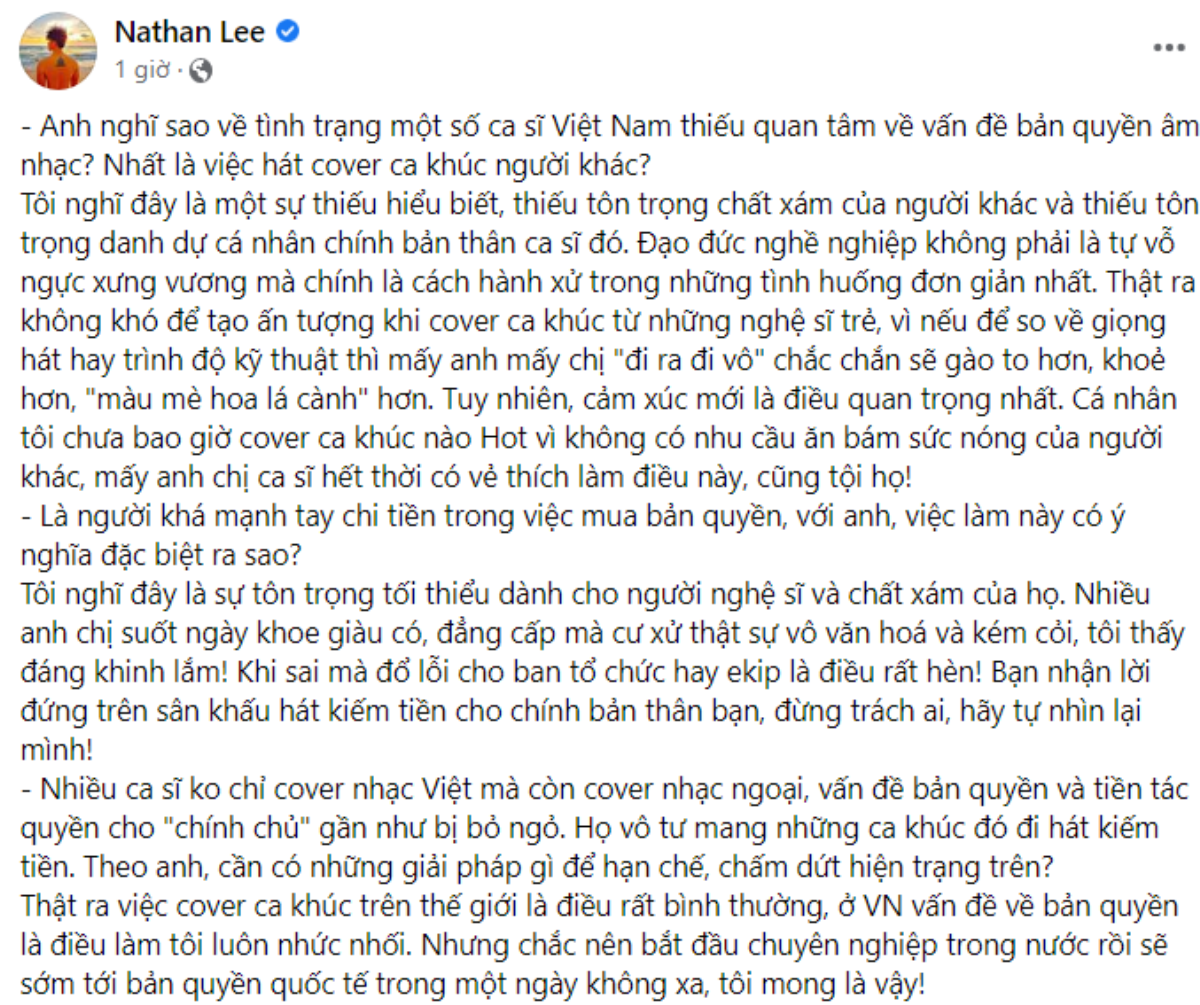 Nathan Lee lên tiếng khi một số ca sĩ thiếu quan tâm về bản quyền âm nhạc: 'Đây là sự thiếu hiểu biết' Ảnh 3