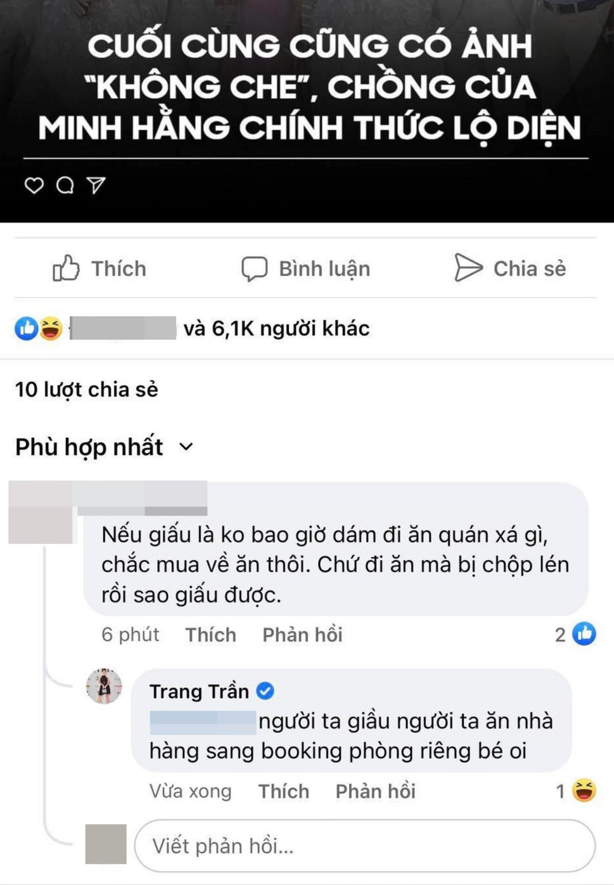 Trang Trần bênh vực Minh Hằng chuyện 'giấu chồng': 'Người ta giàu người ta ăn phòng riêng bé ơi!' Ảnh 3