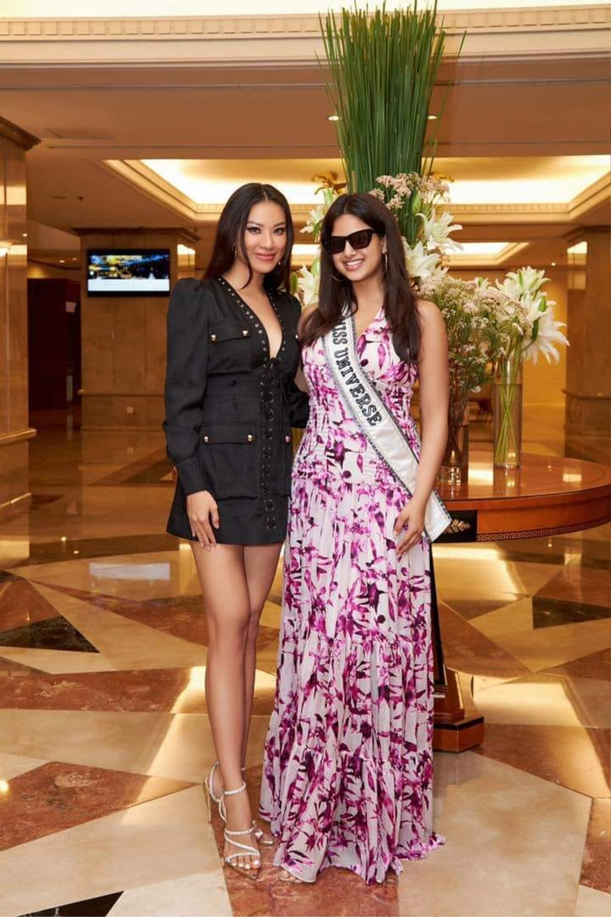 Đứng cùng Top 3 Miss Universe Vietnam, 'Người Rắn' Harnaaz Sandhu bỗng trở thành nấm lùn Ảnh 1