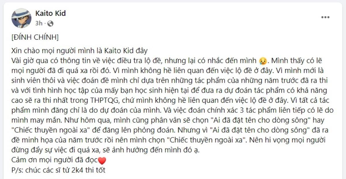 'Thân thế' Kaito Kid 3 năm liên tiếp đoán trúng đề Văn và cách đăng status để trở thành 'siêu tiên tri' Ảnh 5