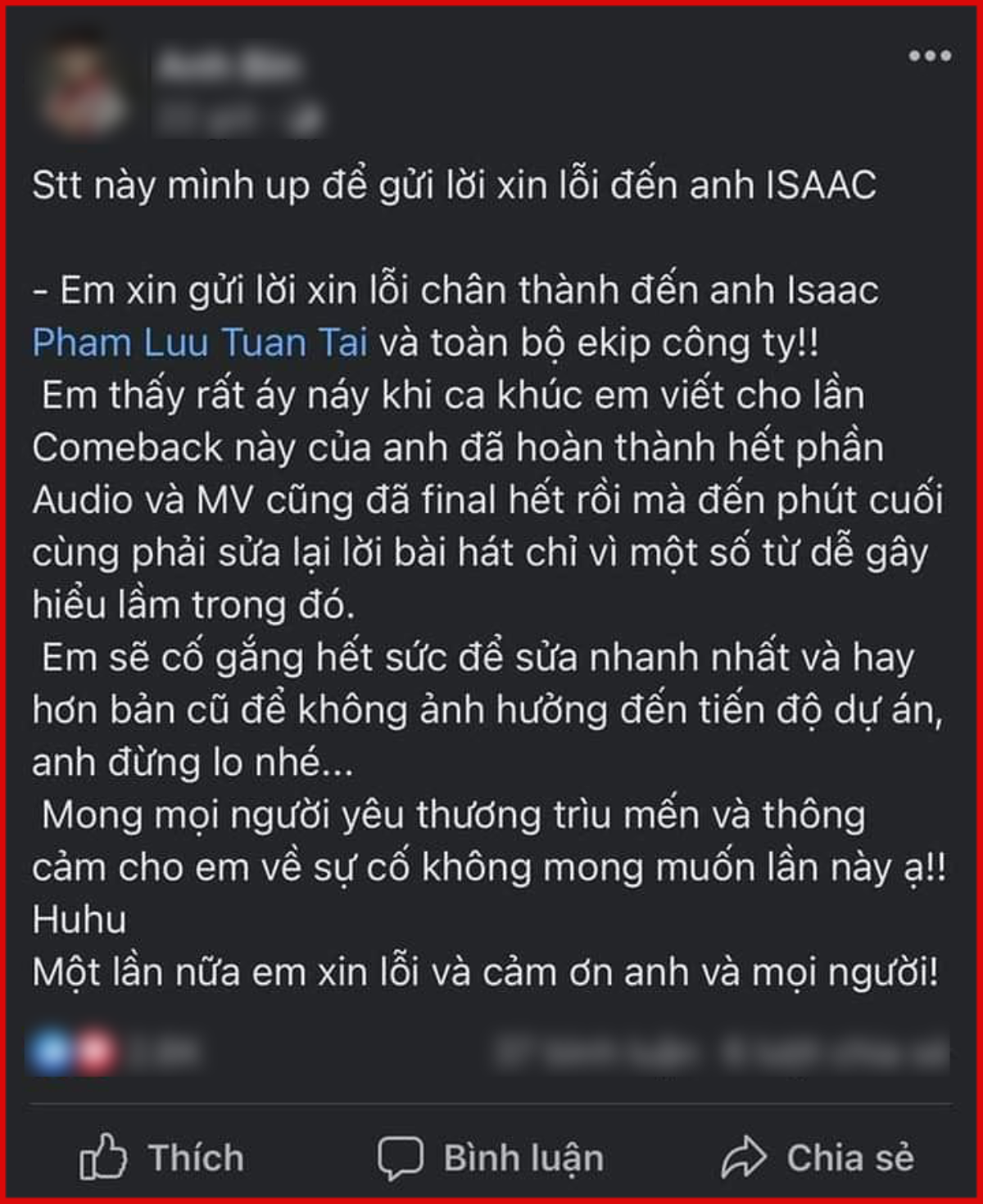 Nam nhạc sĩ có động thái giữa lúc Isaac bị nghi vấn phải thay đổi lời bài hát vì nội dung không phù hợp Ảnh 2