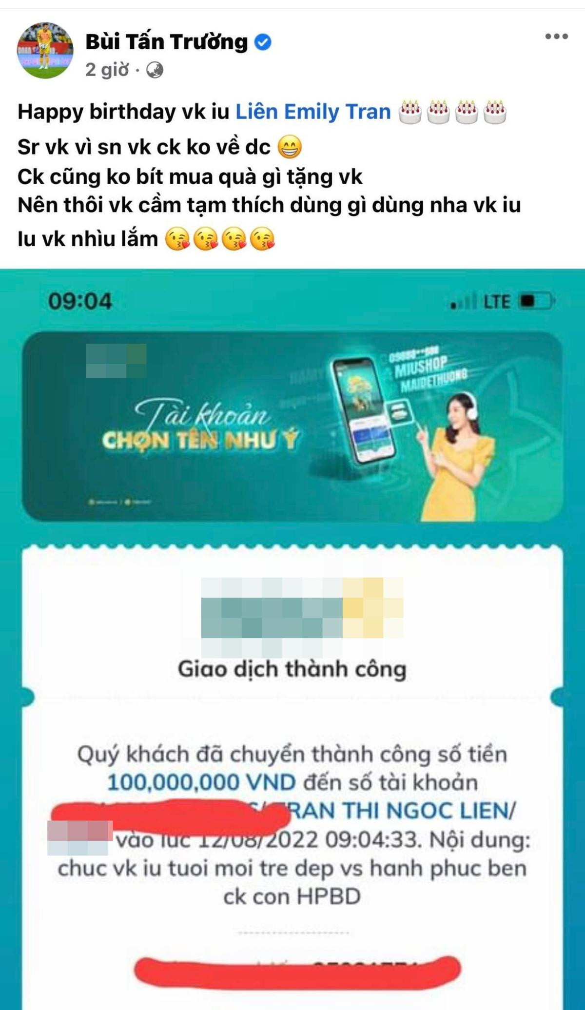 Chiều vợ như thủ môn Bùi Tấn Trường, chuyển nóng 100 triệu chúc mừng sinh nhật vợ Ảnh 2