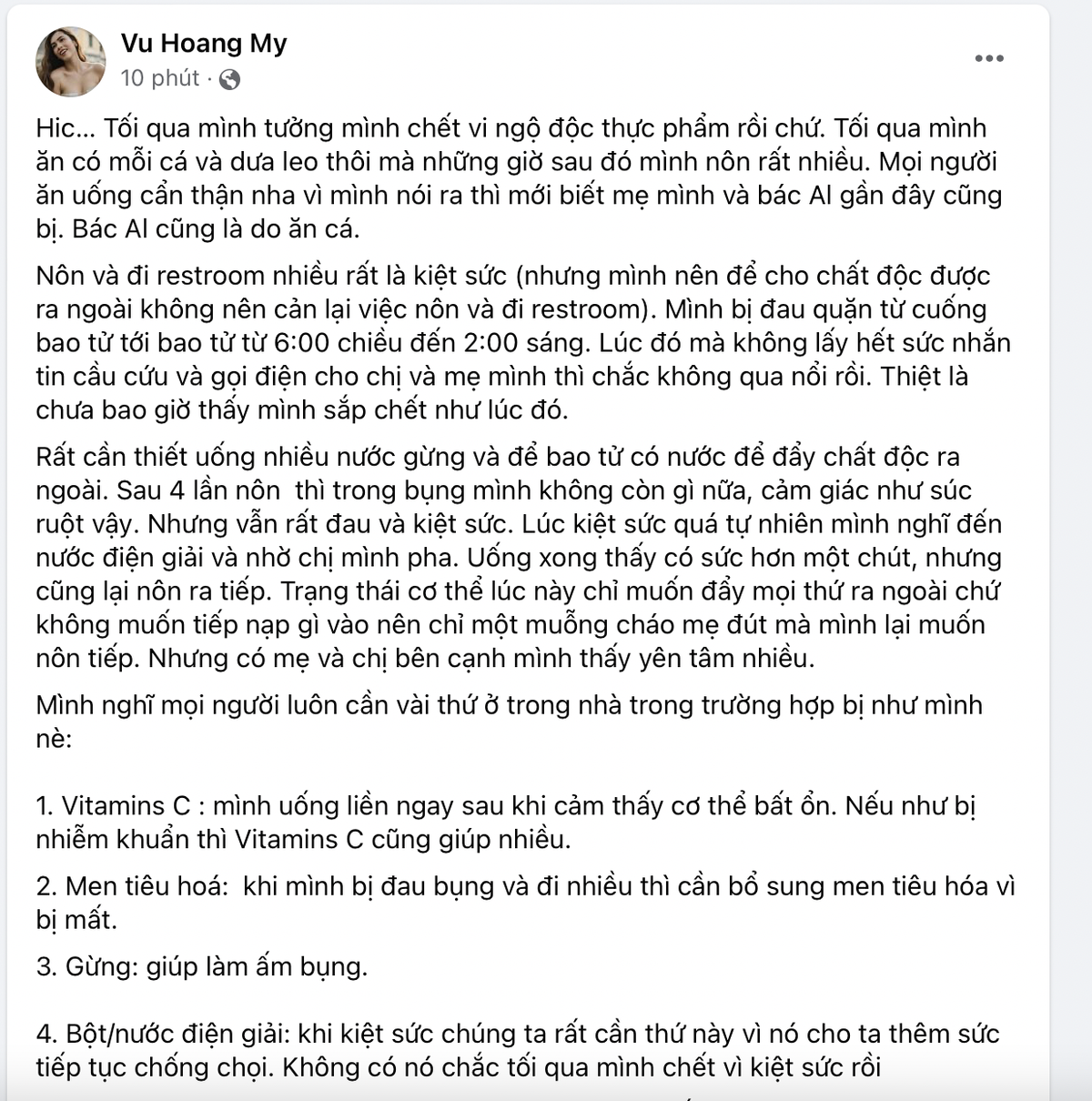 Á hậu Hoàng My bị ngộ độc: 'Tôi suýt lìa đời vì nôn và kiệt sức nhiều' Ảnh 2