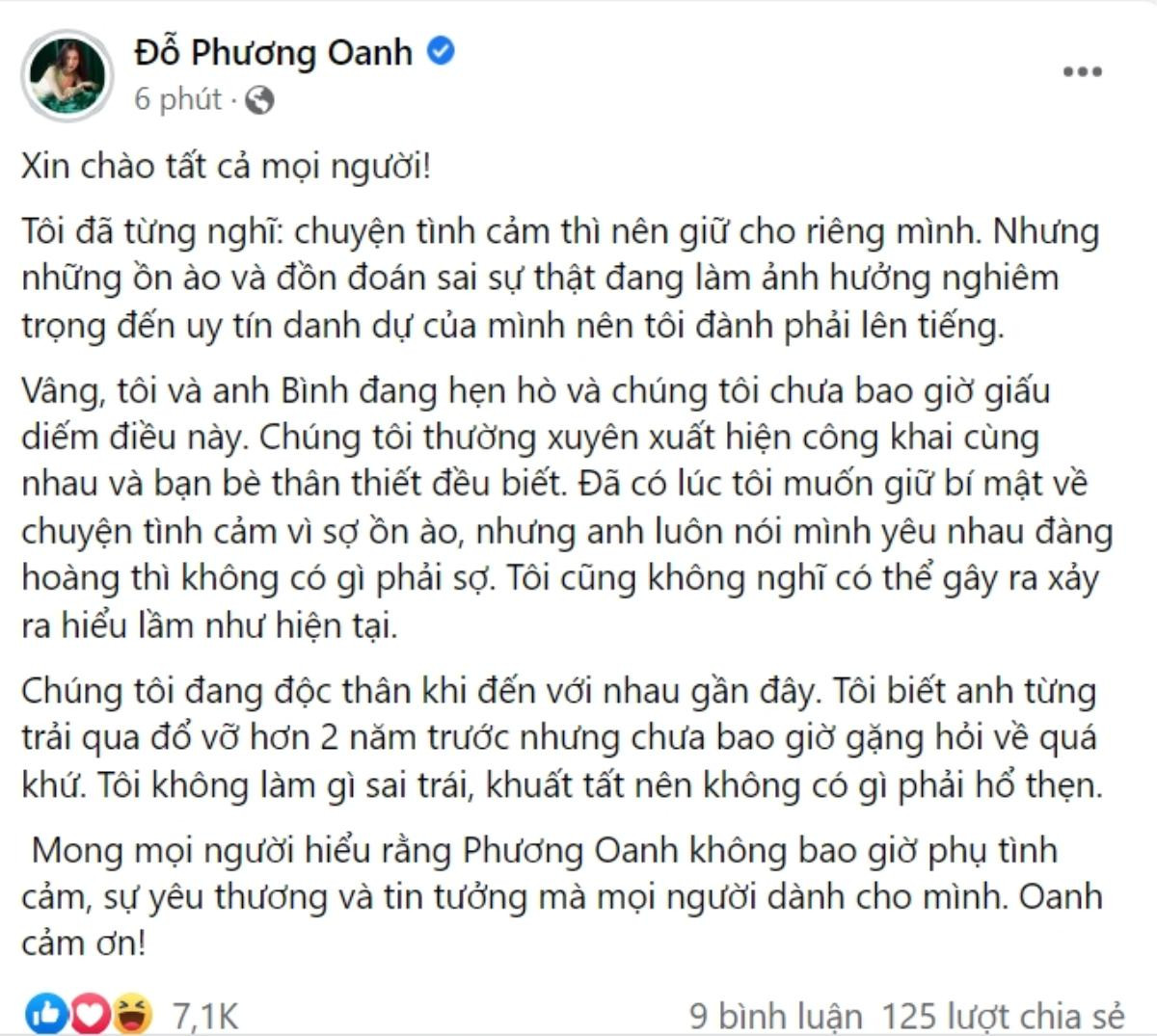 Diễn viên Phương Oanh hẹn hò với Shark Bình: Không làm gì sai nên không hổ thẹn Ảnh 1