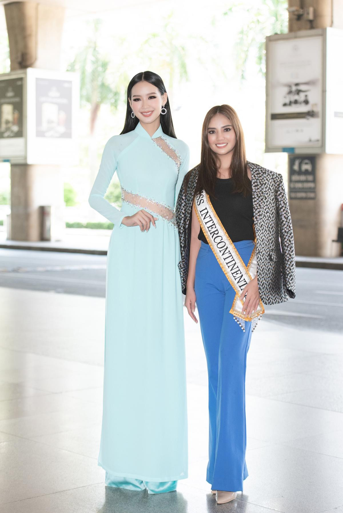 Bảo Ngọc diện áo dài, chiều cao 1m85 liệu có lấn át Miss Intercontinental 2021 tại sân bay? Ảnh 4