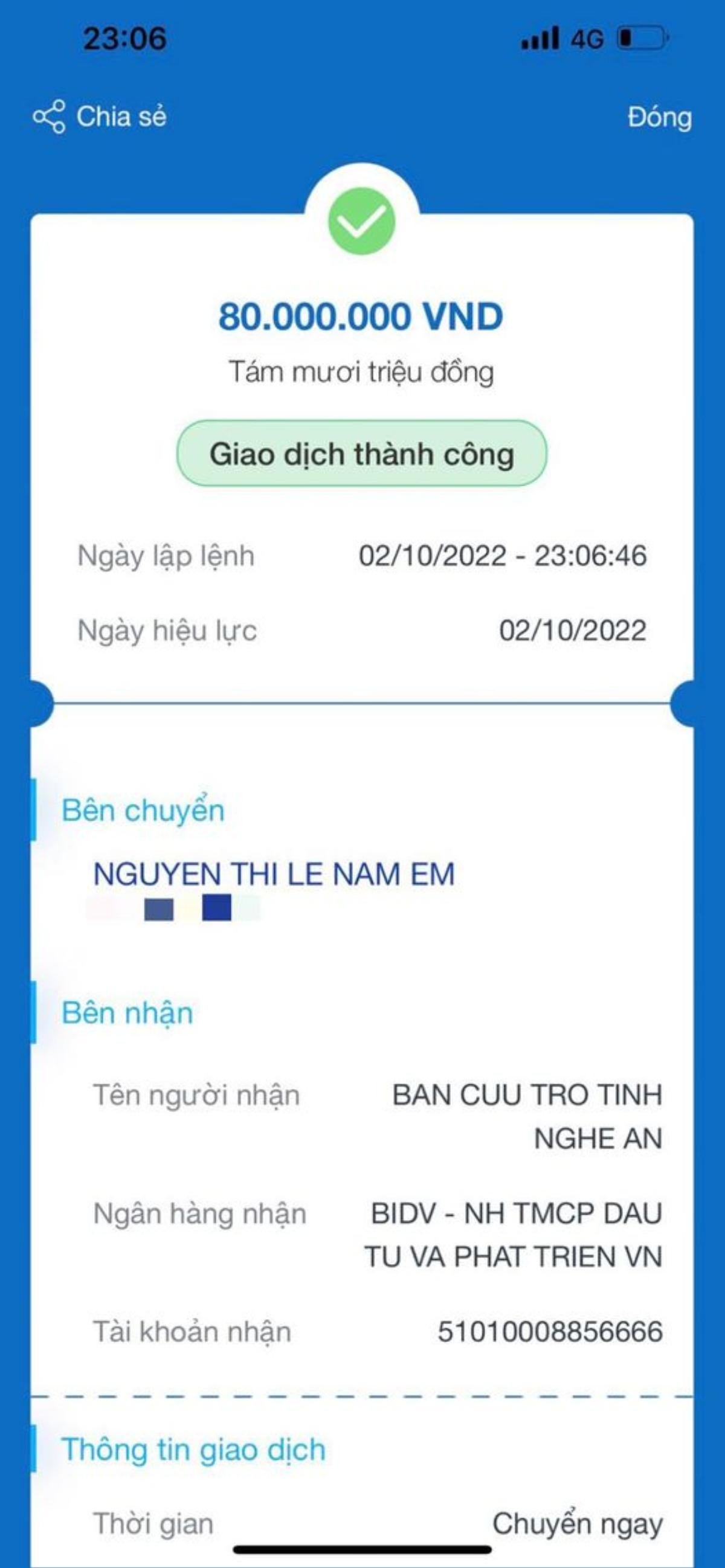 Nam Em cùng người hâm mộ quyên góp thẳng 80 triệu đồng cho đồng bào Nghệ An Ảnh 2