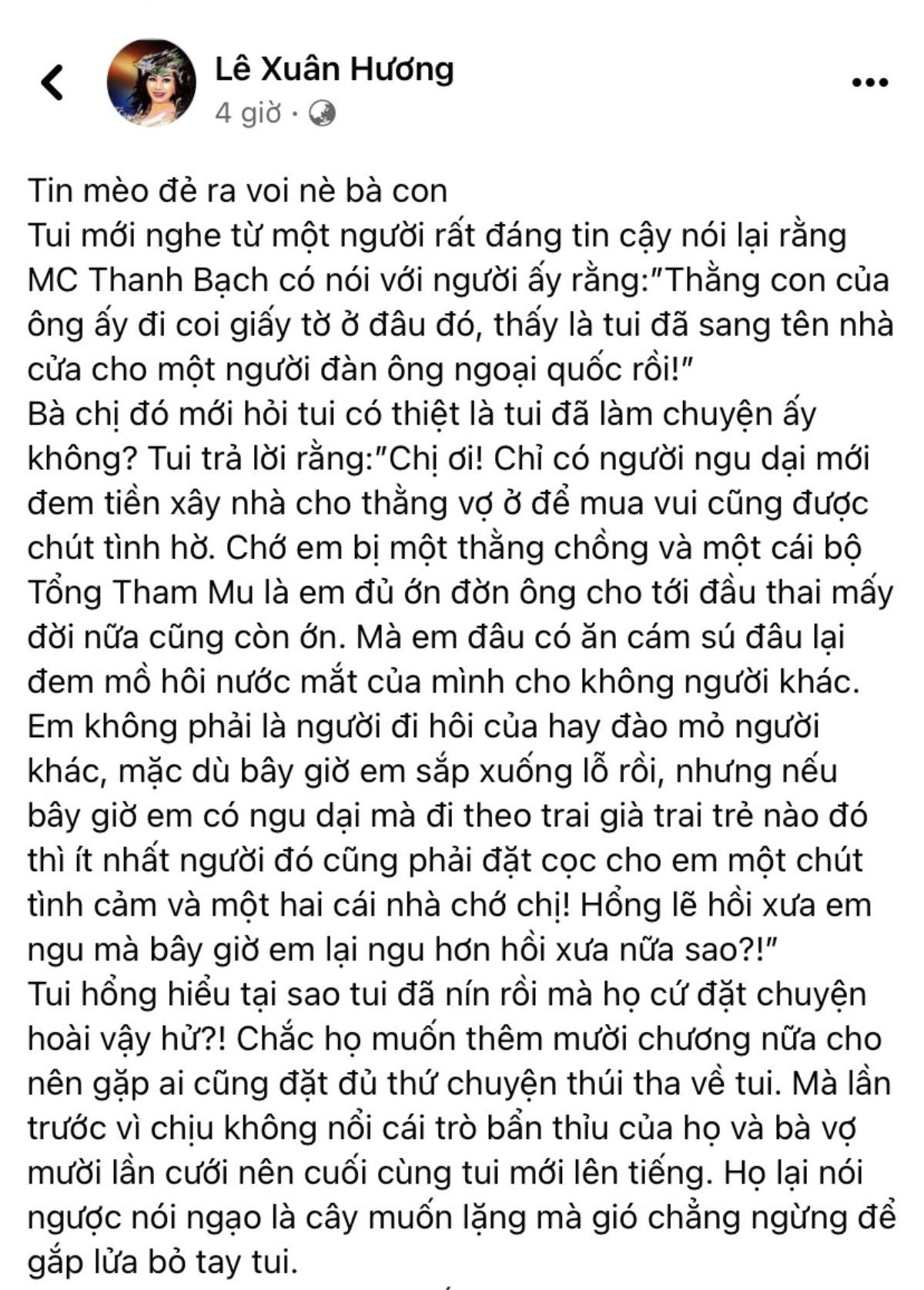 Sau 3 năm viết '10 chương tố Thanh Bạch', nghệ sĩ Xuân Hương bất ngờ 'nổi đóa' gọi tên chồng cũ Ảnh 2