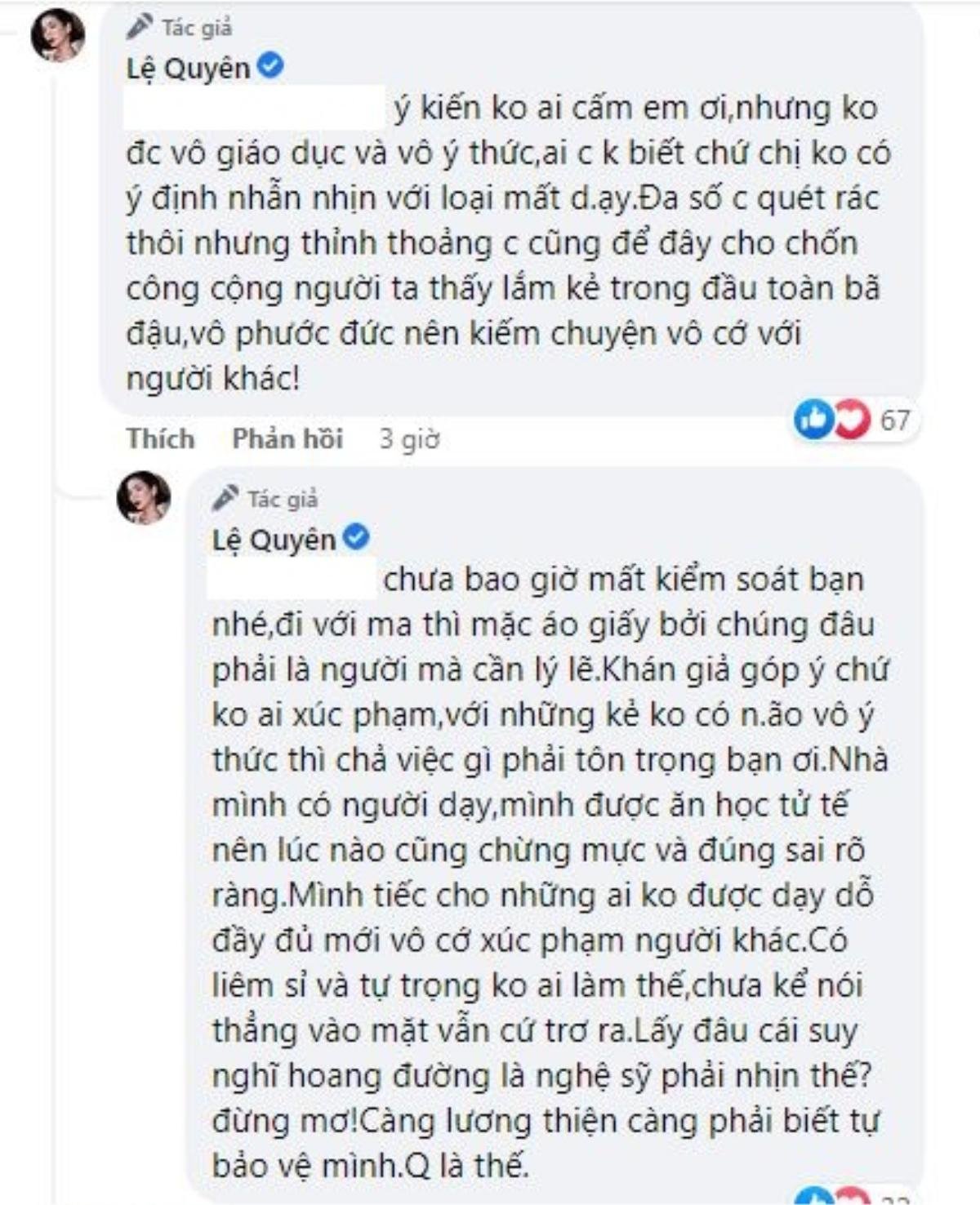 Bị anti-fan tấn công, Lệ Quyên chất vấn ngược: 'Lấy đâu suy nghĩ hoang đường là nghệ sĩ phải nhịn?' Ảnh 2