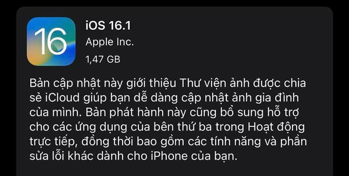 Apple phát hành iOS 16.1 sửa lỗi trên iPhone Ảnh 1