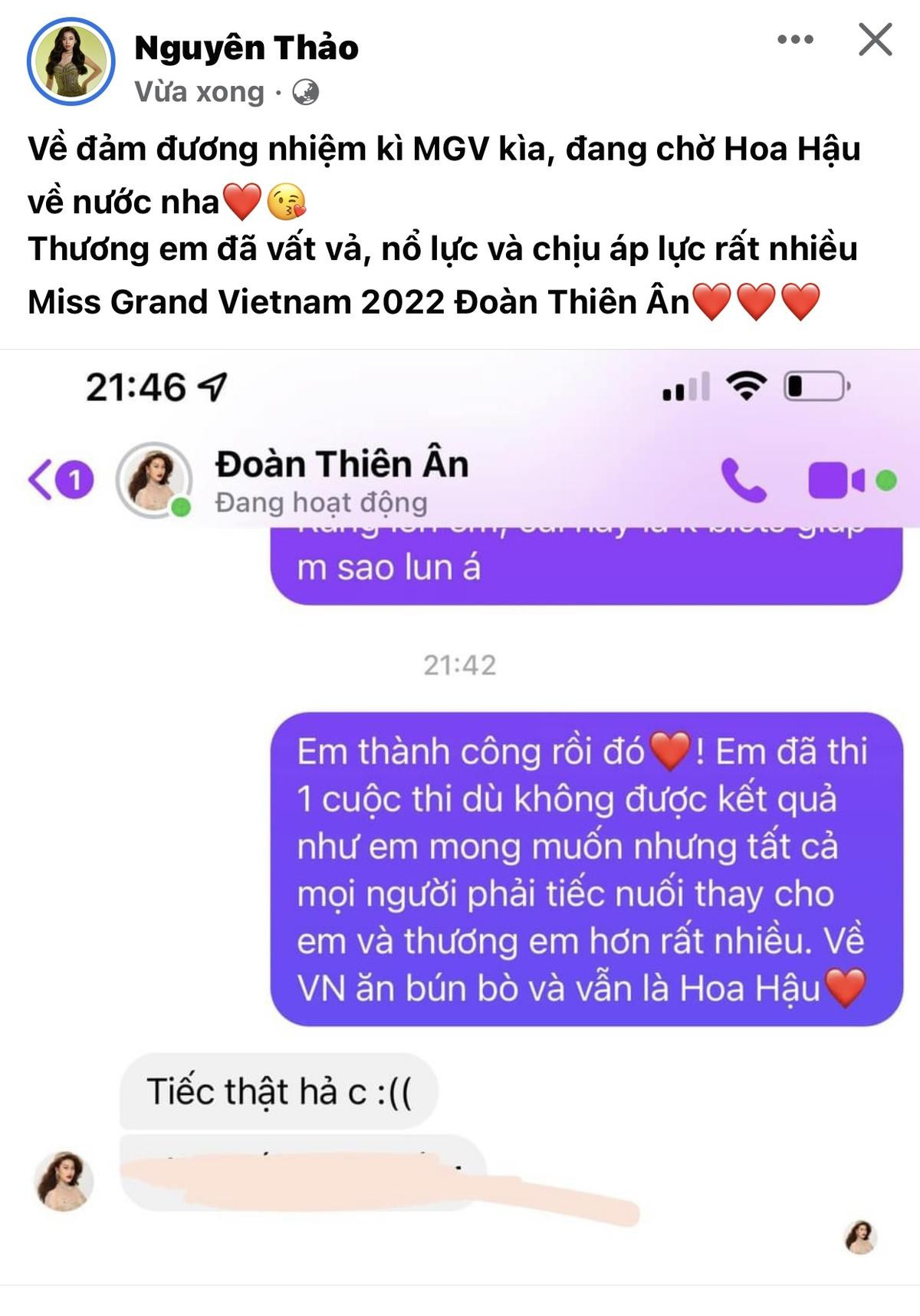 Thiên Ân nói gì khi được đồng nghiệp động viên tiếc nuối out top 10 tại Miss Grand International 2022 Ảnh 2