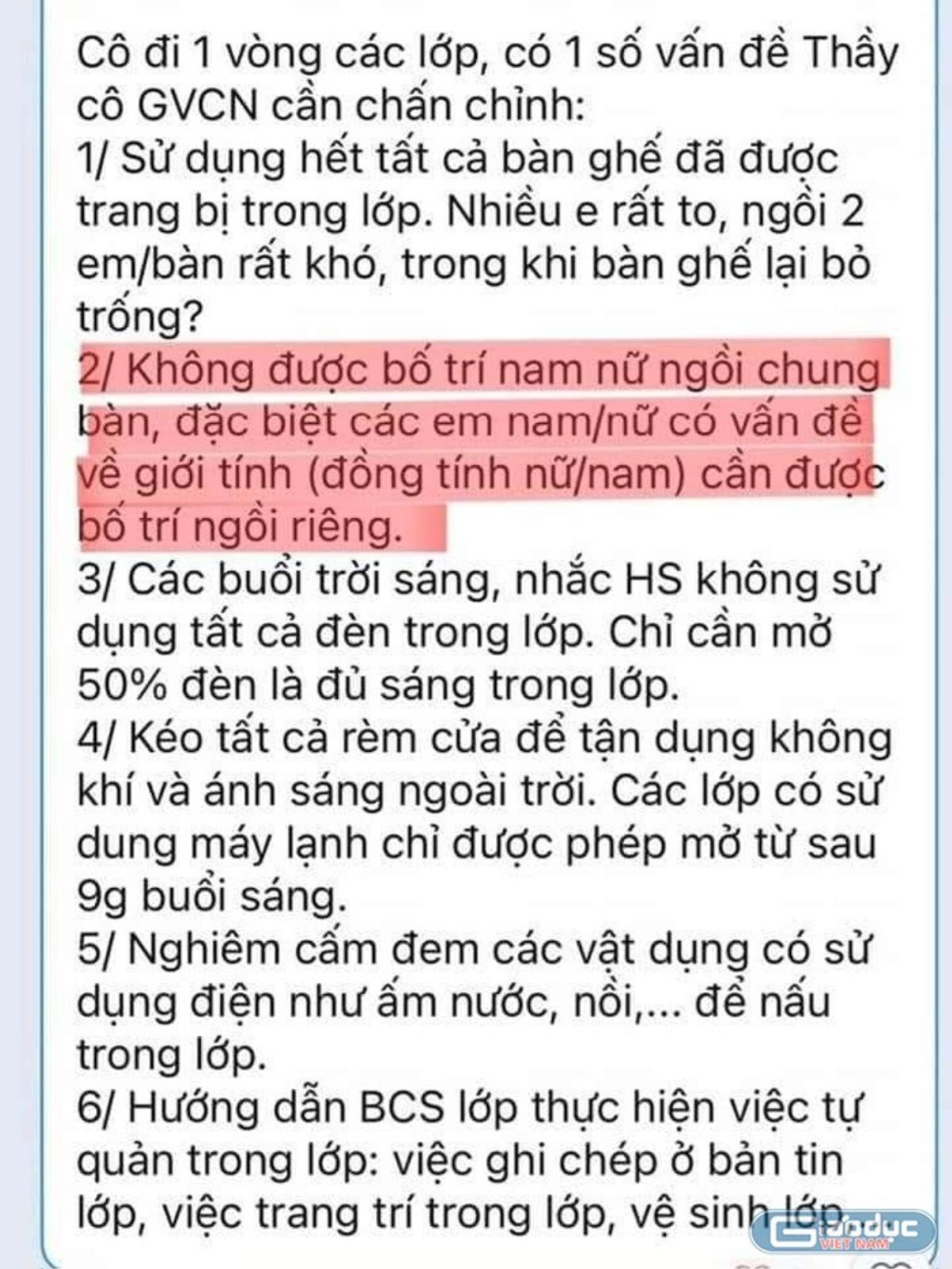 Hiệu trưởng yêu cầu bố trí 'HS có vấn đề giới tính ngồi riêng', Sở GD lên tiếng Ảnh 1