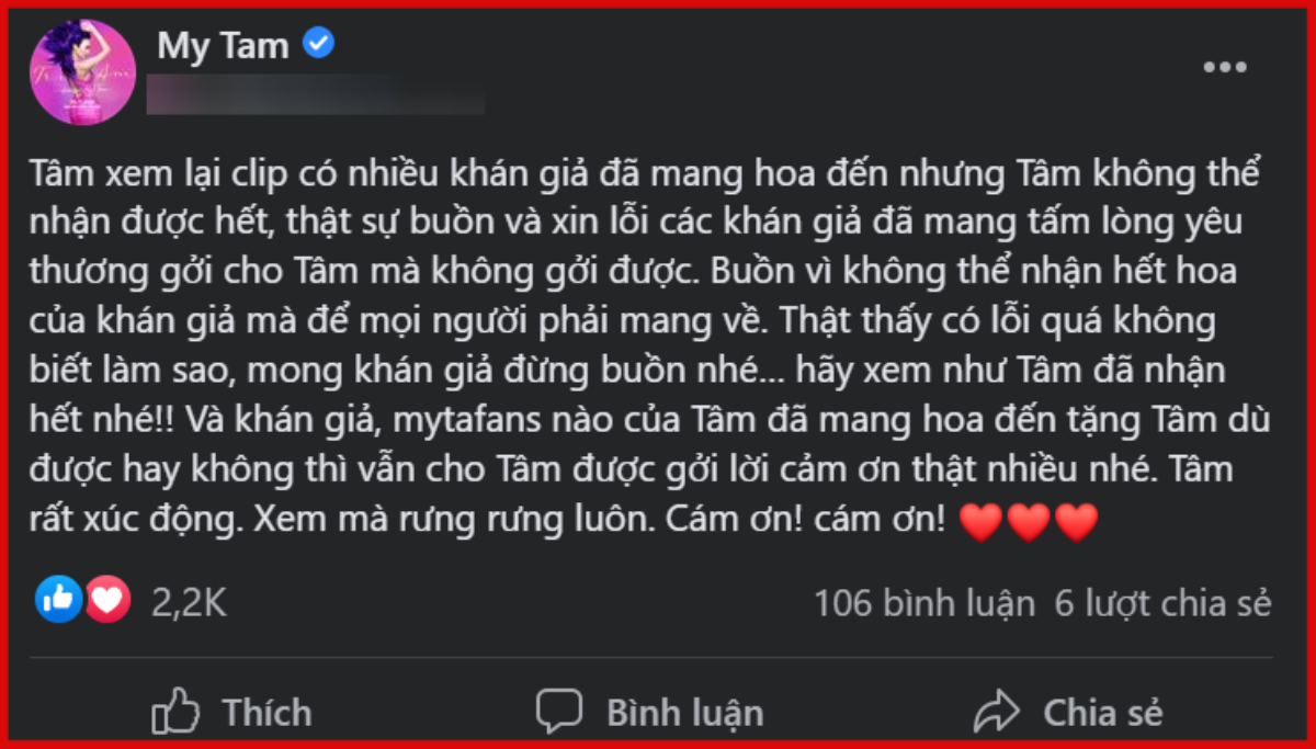 Một khán giả nam ôm hoa đứng xem 'Tri Âm' nhưng không tặng được, Mỹ Tâm có chia sẻ đầy ấm lòng! Ảnh 2