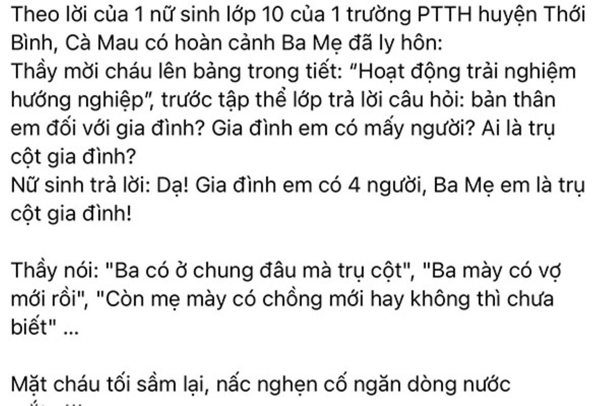 Khơi gợi chuyện tế nhị gia đình một nữ sinh, thầy giáo phải xin lỗi Ảnh 1