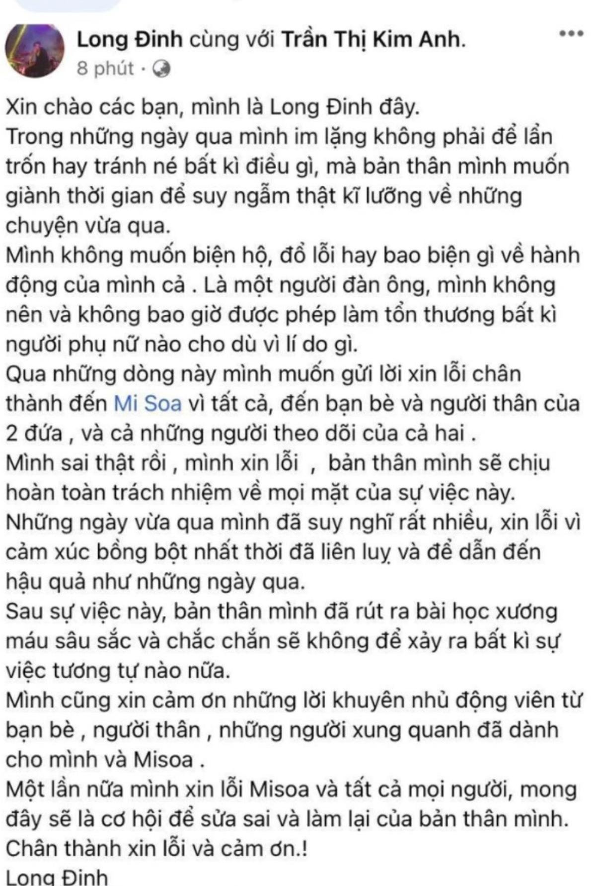 Bạn trai gửi lời xin lỗi MC Misoa sau khi tác động vật lý với người yêu, sẽ chịu hoàn toàn trách nhiệm Ảnh 2