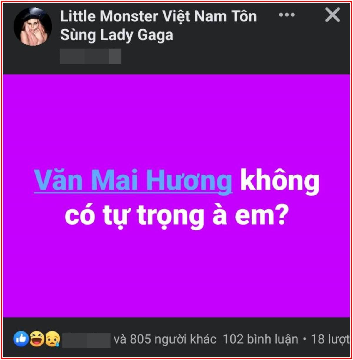 Văn Mai Hương bất ngờ bị fan một nữ ca sĩ nổi tiếng chỉ trích: 'Không có tự trọng à em?' Ảnh 1