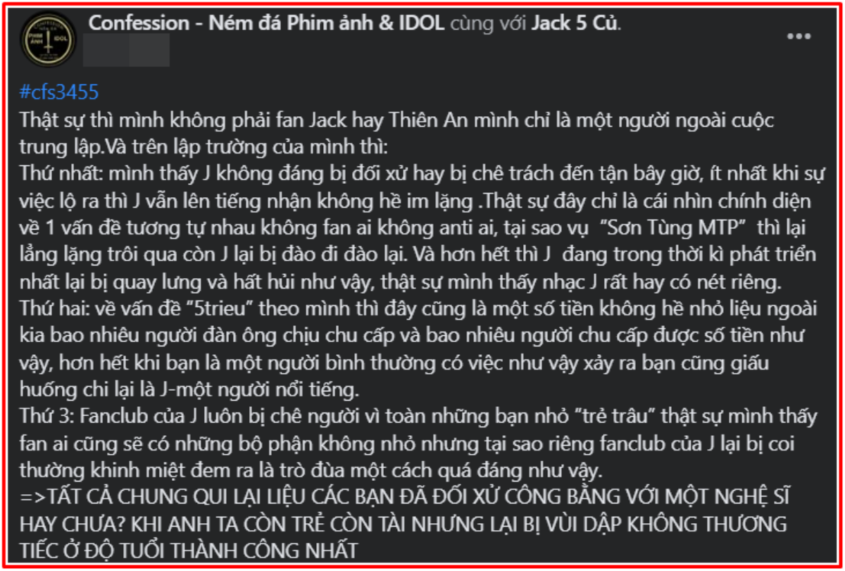 Kéo Sơn Tùng vào tâm thư đòi công bằng cho thần tượng: Fan Jack bị 'mắng tắt bếp' Ảnh 1