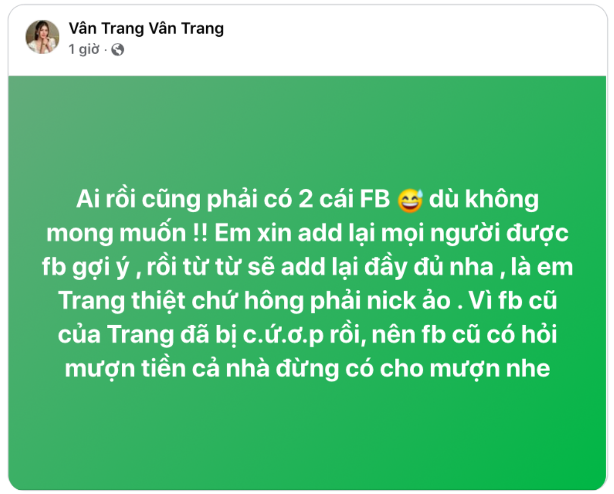 Diễn viên Vân Trang thông báo bị 'cướp', phải đăng đàn Facebook 'cầu cứu' khán giả Ảnh 2