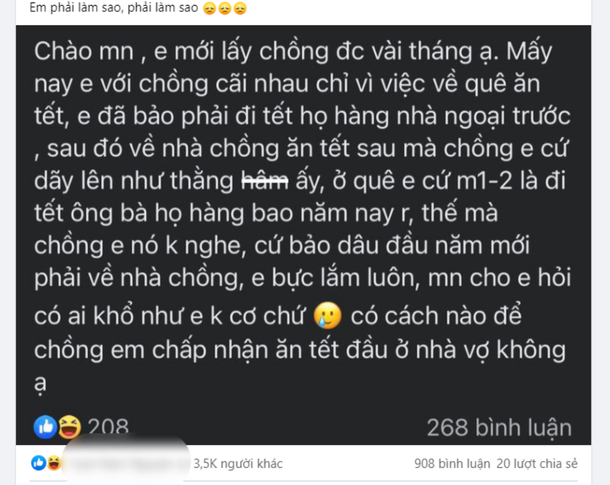 Lấy chồng được vài tháng, cô vợ 'nổi đóa' vì chồng không ăn Tết đầu ở nhà vợ: 'Có ai khổ như em không' Ảnh 1