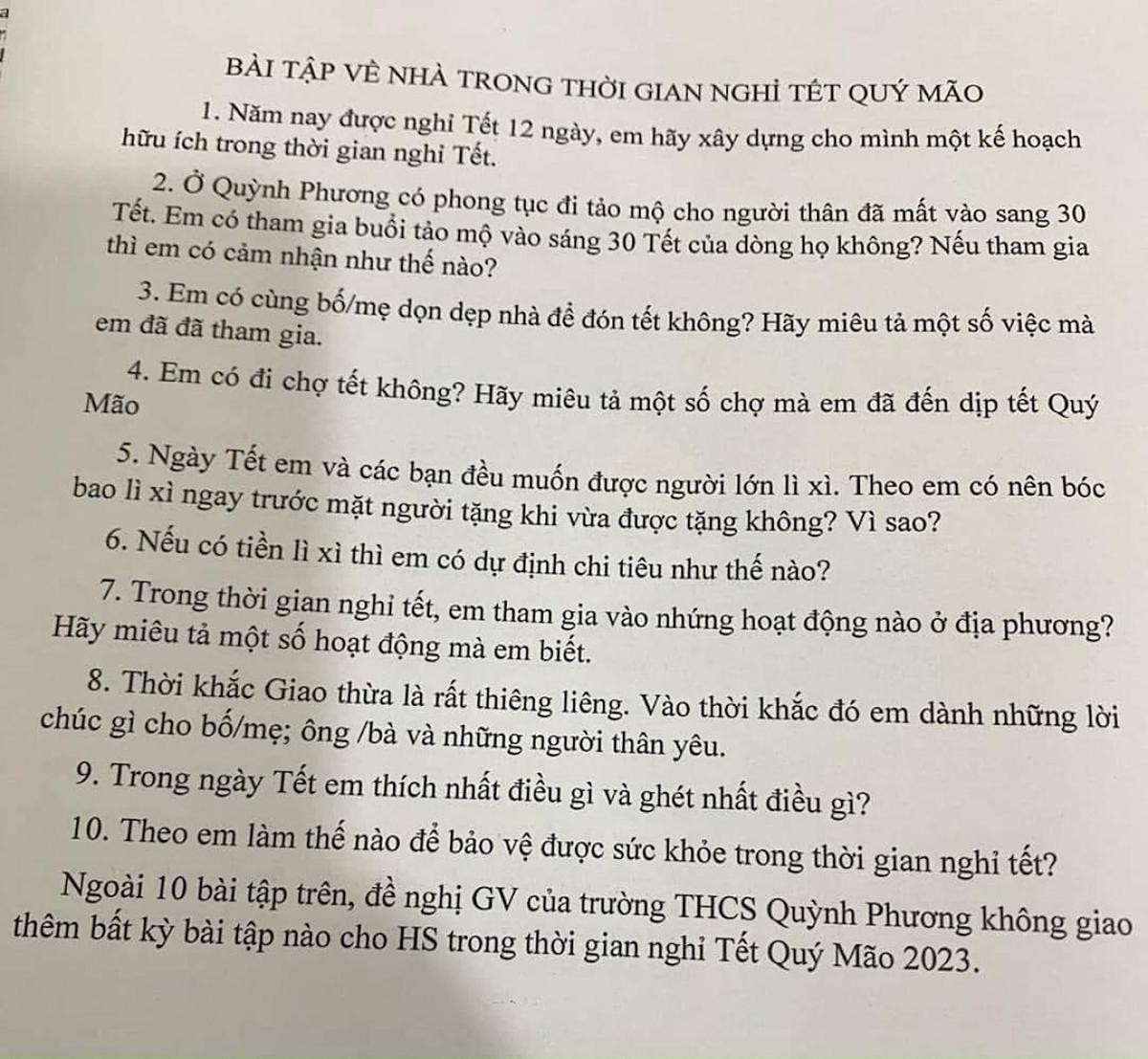 Bài tập về nhà đặc biệt cho học sinh dịp Tết của thầy hiệu trưởng gây 'sốt' Ảnh 1