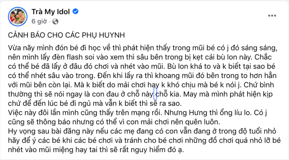 Phát hiện dị vật trong mũi con trai, Trà My Idol đăng đàn cảnh báo Ảnh 4