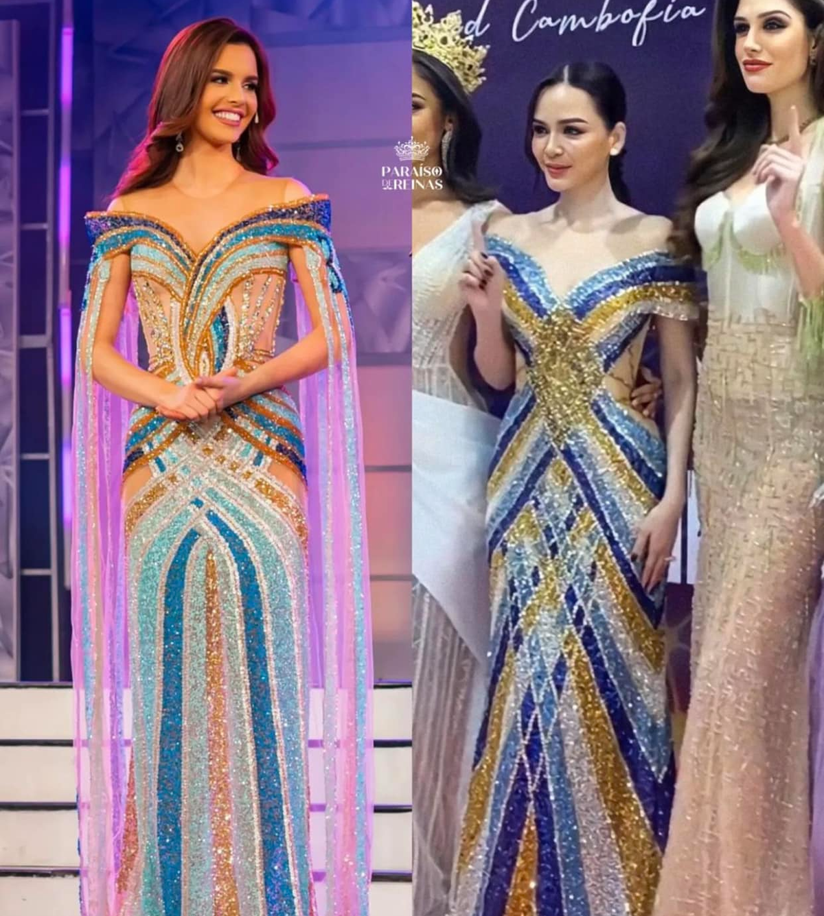 Góc trớ trêu: Chủ tịch Miss Grand Campuchia bị tố 'đạo nhái' váy dạ hội của Á hậu Miss Universe 2022 Ảnh 3