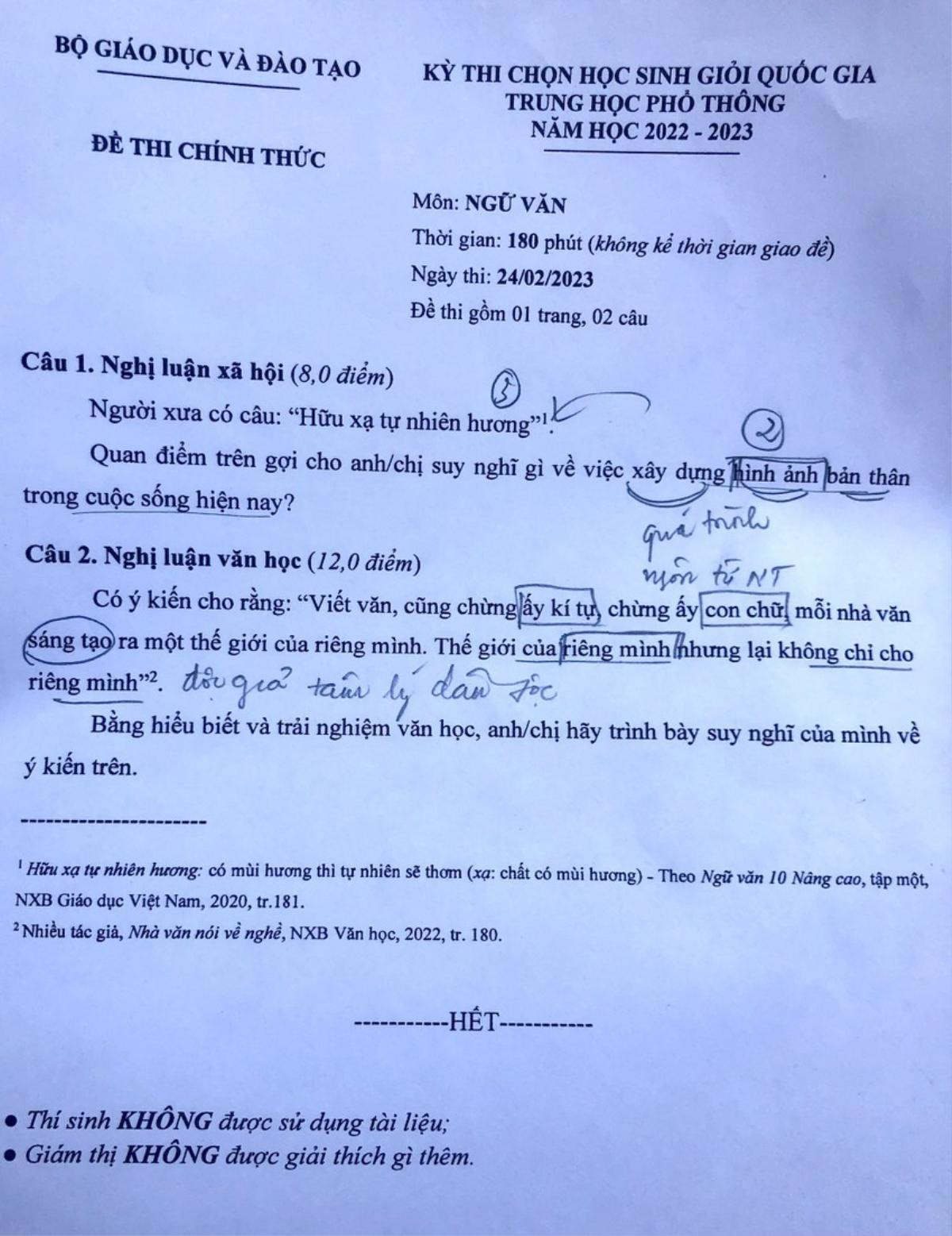 'Hữu xạ tự nhiên hương' xuất hiện trong đề thi văn học sinh giỏi quốc gia Ảnh 1