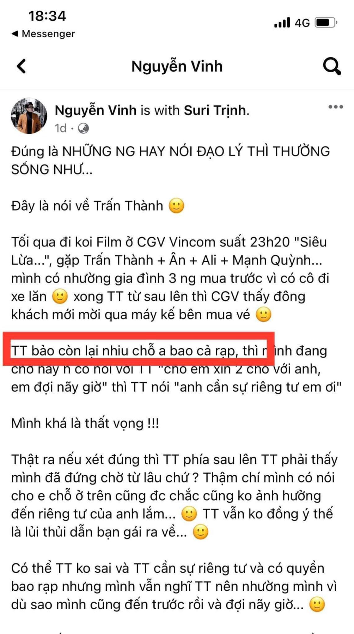 Trấn Thành lên tiếng về ồn ào ở rạp chiếu phim, còn tung cả bằng chứng 'rõ mười mươi' Ảnh 5