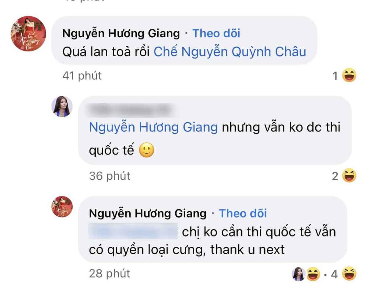 Á hậu Quỳnh Châu bị thí sinh 'cà khịa' không được đi thi quốc tế, Hương Giang lên tiếng đáp trả Ảnh 3