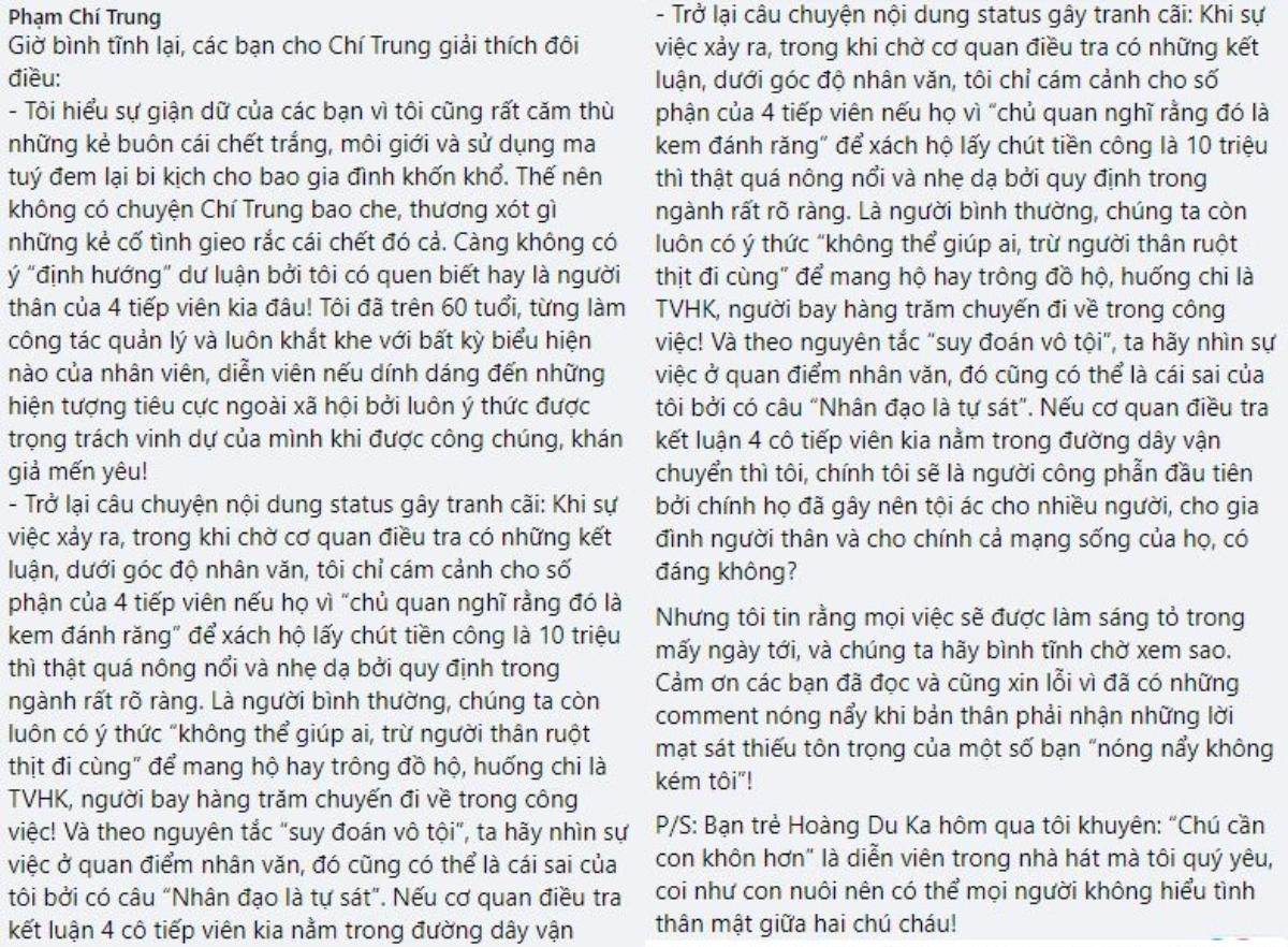 Nghệ sĩ Chí Trung phân trần về nghi vấn 'định hướng' dư luận vụ việc 4 tiếp viên hàng không Ảnh 3