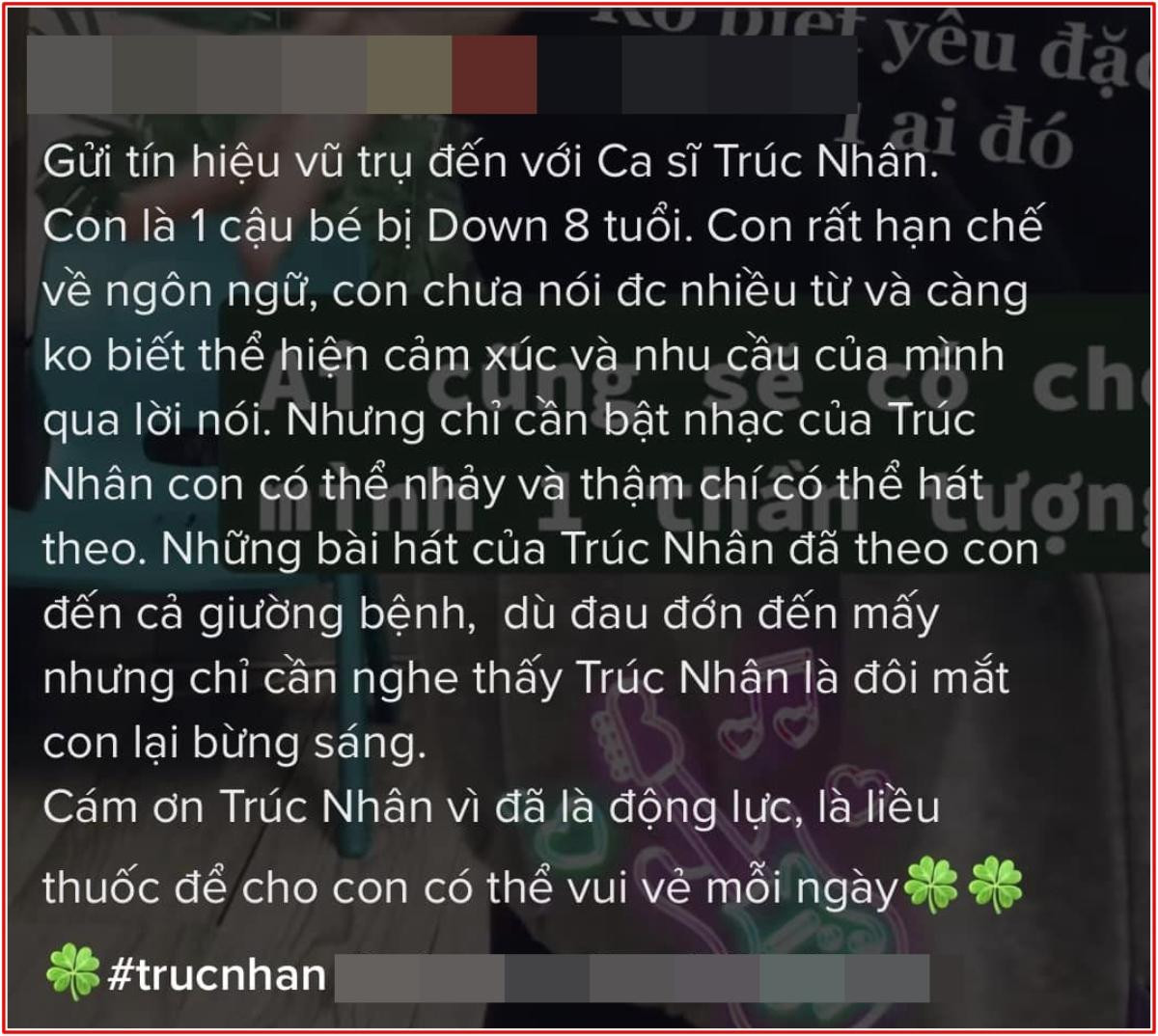 Cậu bé mắc bệnh down nhưng vẫn dành tình cảm đặc biệt cho Trúc Nhân: Chính chủ phản ứng thế nào? Ảnh 2