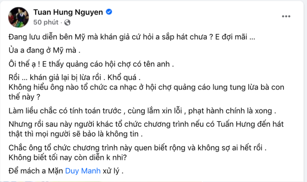 Đang ở Mỹ, Tuấn Hưng bất ngờ đăng đàn chuyện bị mạo danh, còn nhắc thẳng tên 'đàn anh' Duy Mạnh Ảnh 3