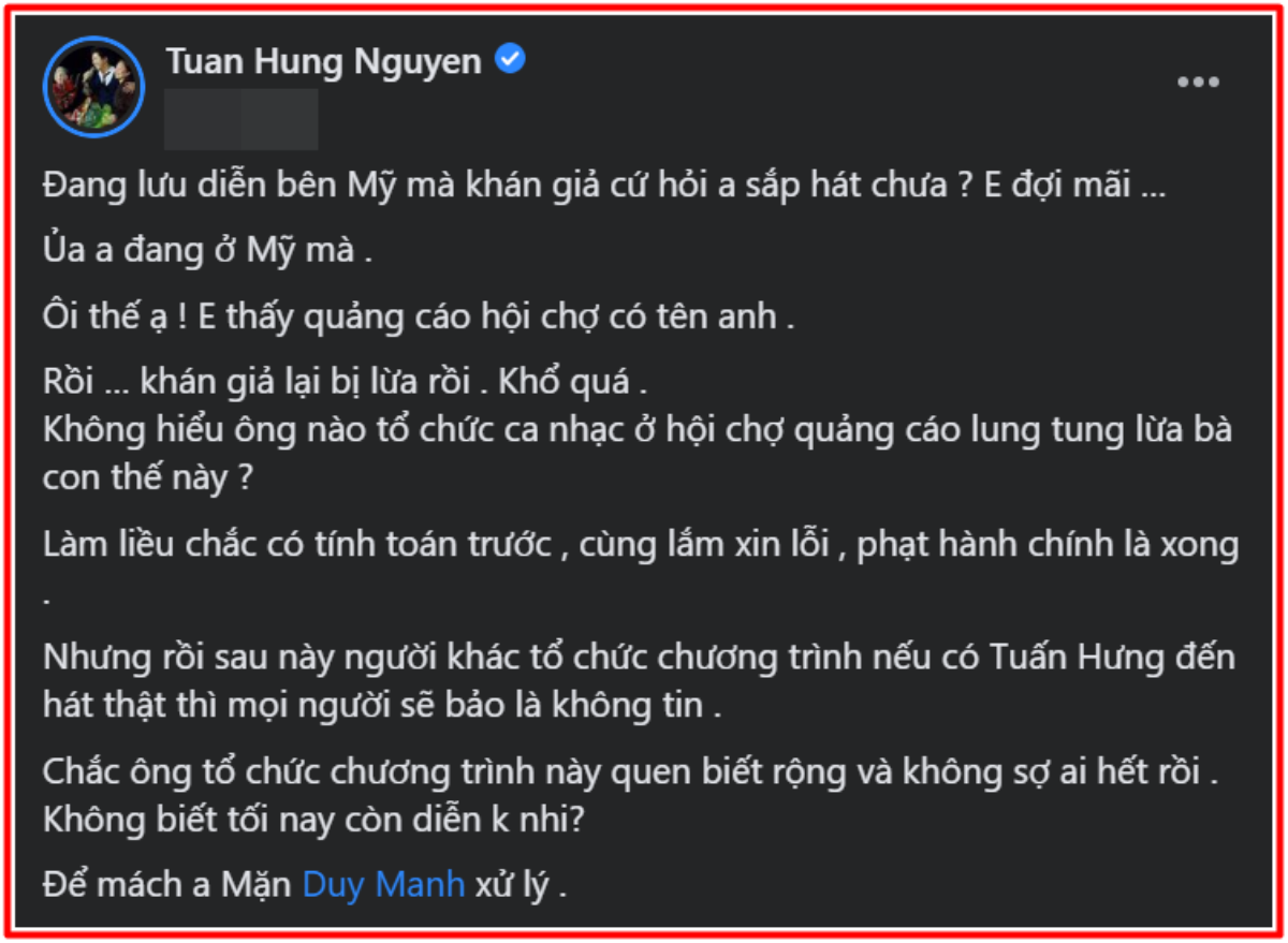 Bị một sân khấu ca nhạc mạo danh hình ảnh: Tuấn Hưng tuyên bố nhờ Pháp luật vào cuộc Ảnh 2